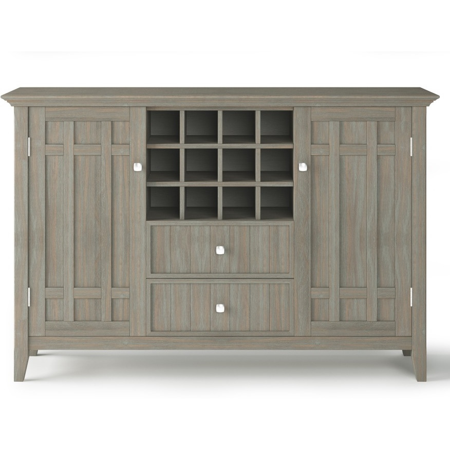 Bedford SOLID WOOD 54 inch Wide Transitional Sideboard Buffet and Wine Rack in Distressed Grey