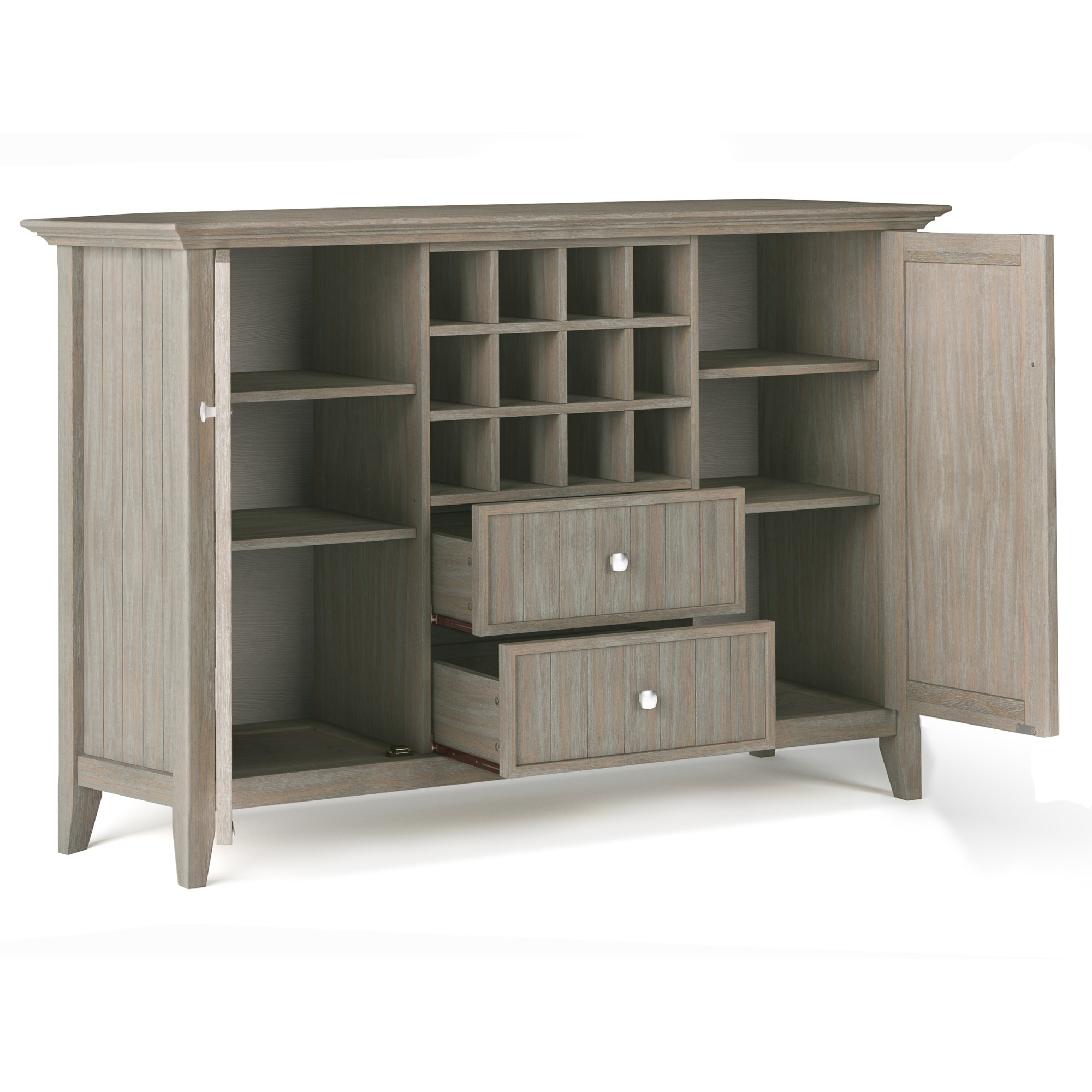 Bedford SOLID WOOD 54 inch Wide Transitional Sideboard Buffet and Wine Rack in Distressed Grey
