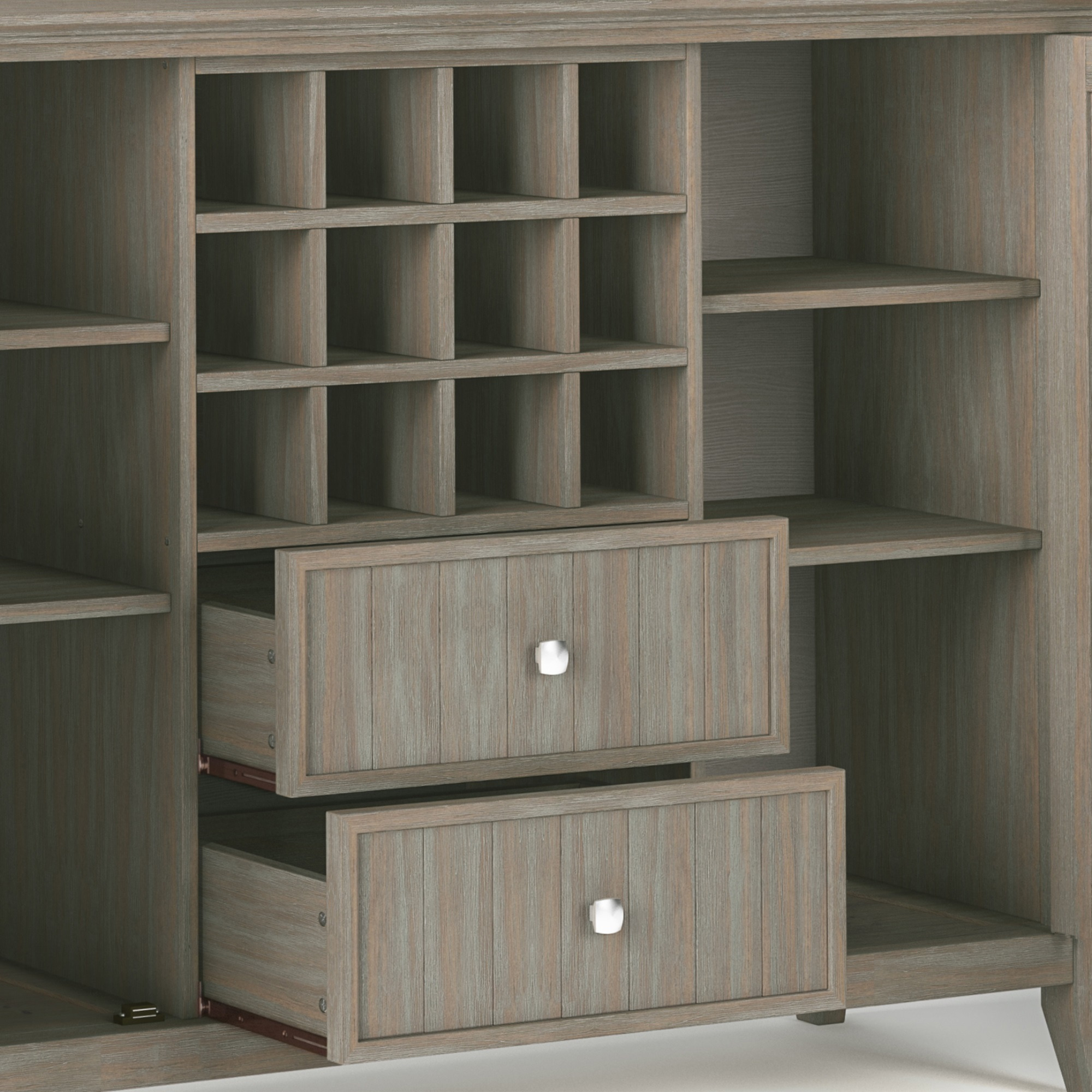 Bedford SOLID WOOD 54 inch Wide Transitional Sideboard Buffet and Wine Rack in Distressed Grey