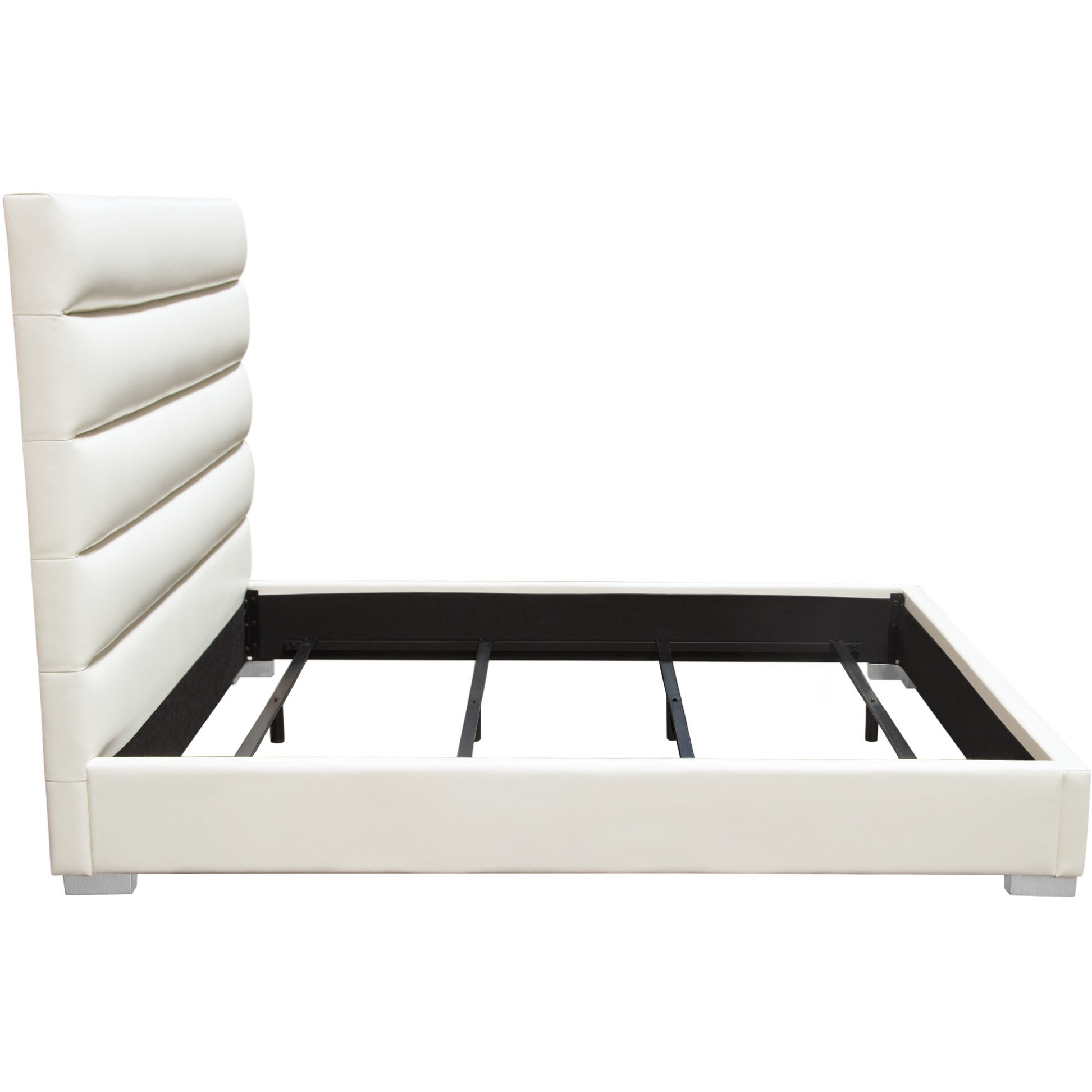 Bardot Channel Tufted Queen Bed in White Leatherette by Diamond Sofa