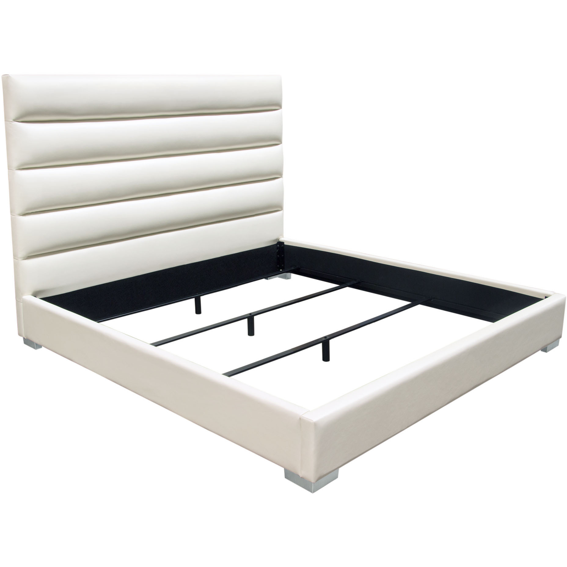 Bardot Channel Tufted Queen Bed in White Leatherette by Diamond Sofa