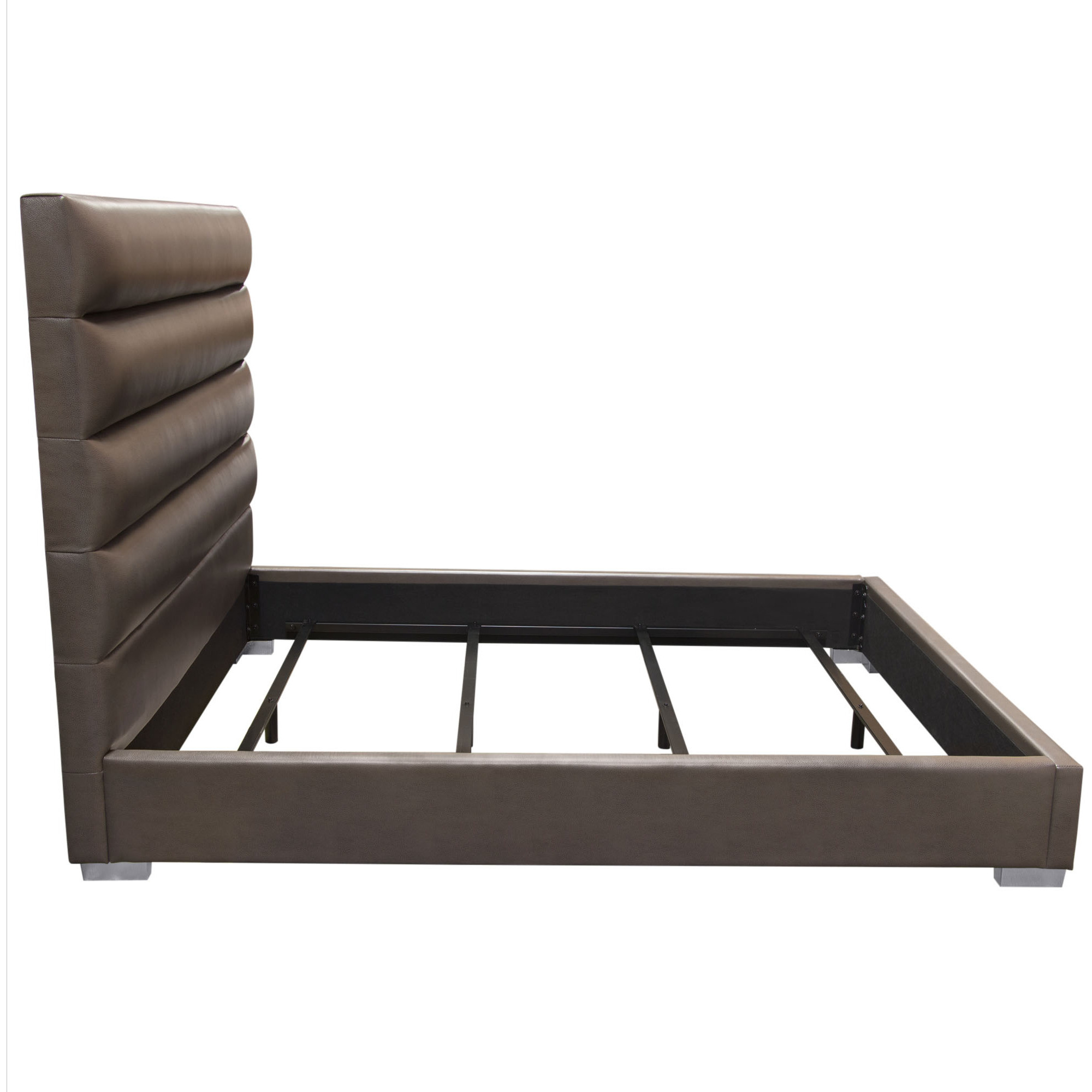 Bardot Channel Tufted Queen Bed in Elephant Grey Leatherette by Diamond Sofa
