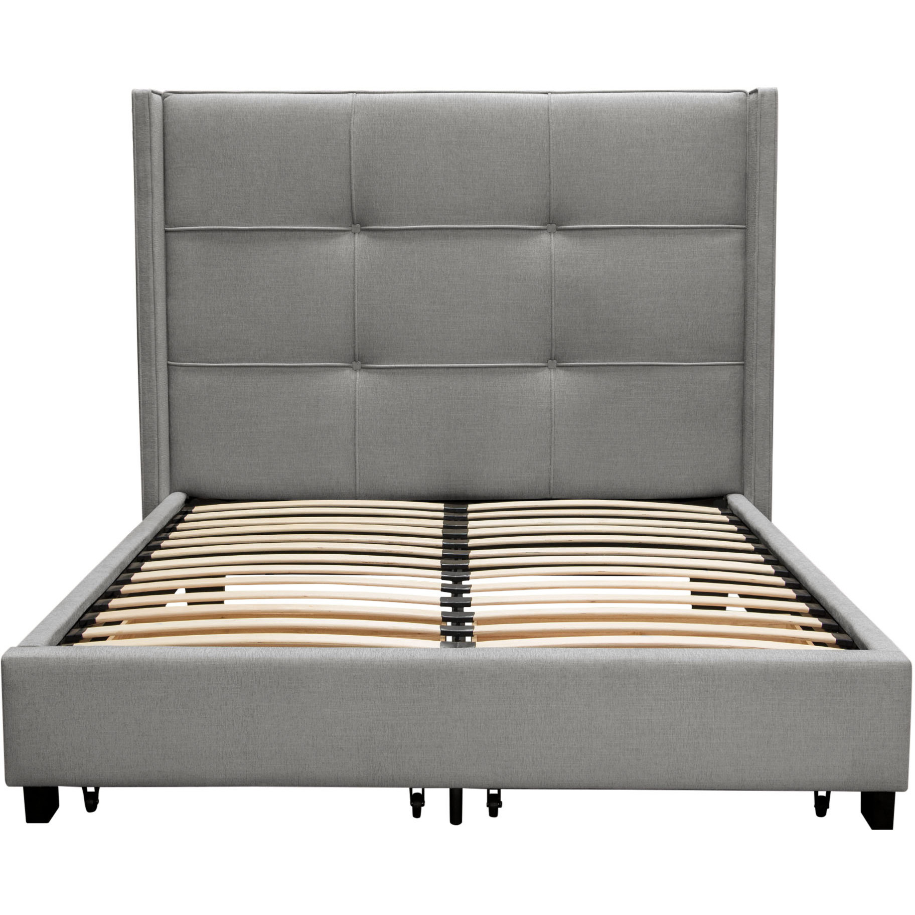 Beverly Eastern King Bed with Integrated Footboard Storage Unit & Accent Wings in Grey Fabric By Diamond Sofa