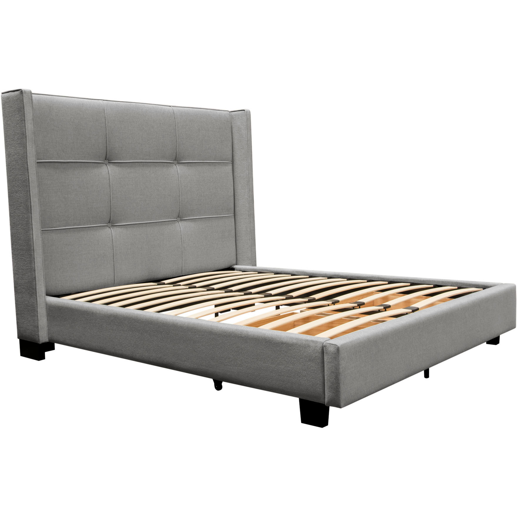 Beverly Eastern King Bed with Integrated Footboard Storage Unit & Accent Wings in Grey Fabric By Diamond Sofa