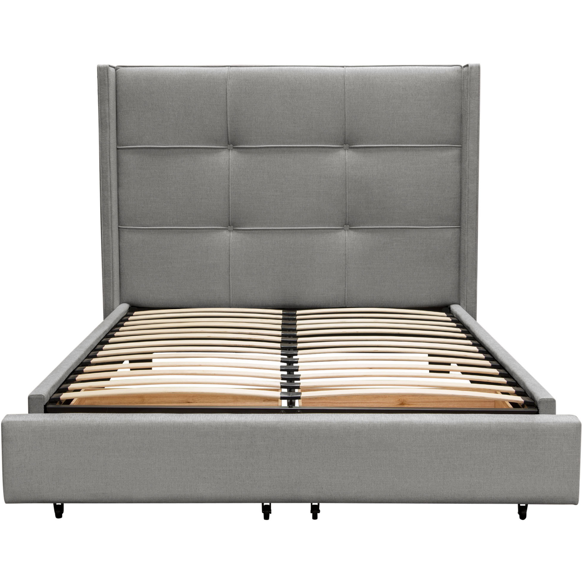 Beverly Eastern King Bed with Integrated Footboard Storage Unit & Accent Wings in Grey Fabric By Diamond Sofa