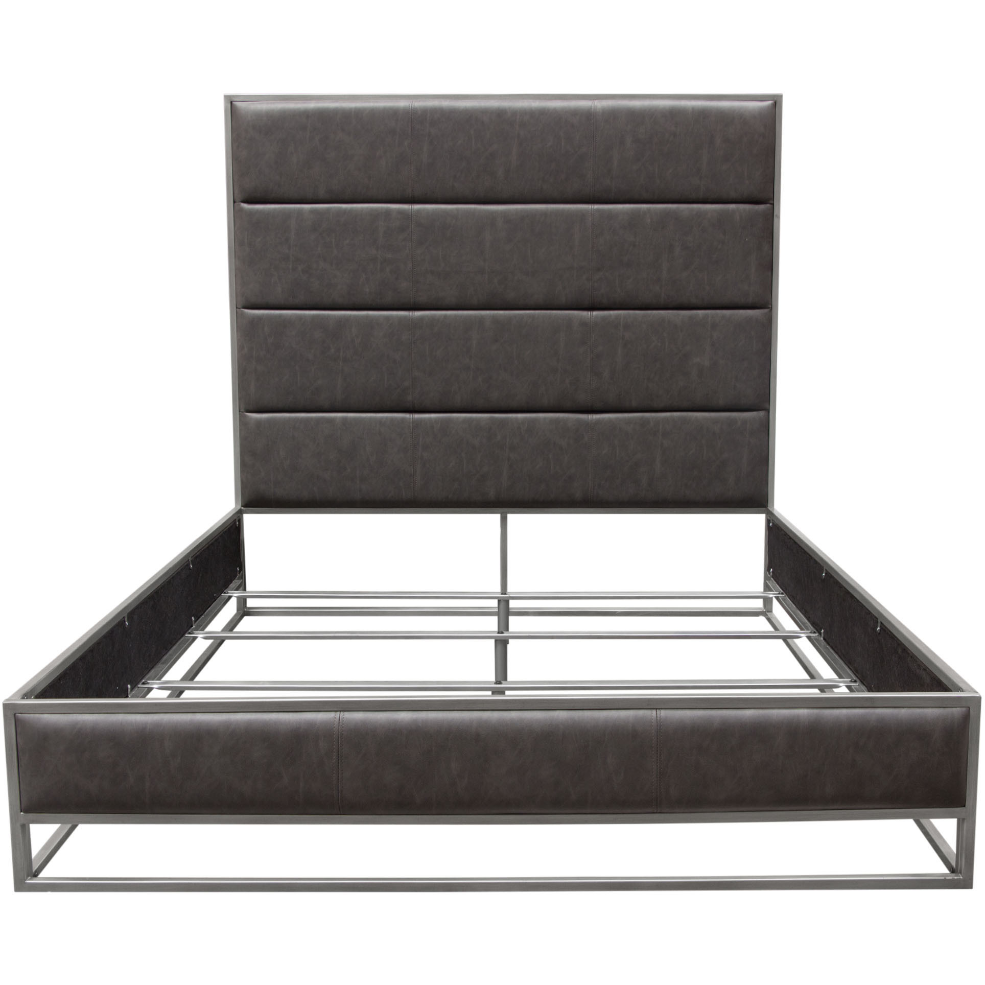 Empire Queen Bed in Weathered Grey PU with Handbrushed Silver Metal Frame by Diamond Sofa