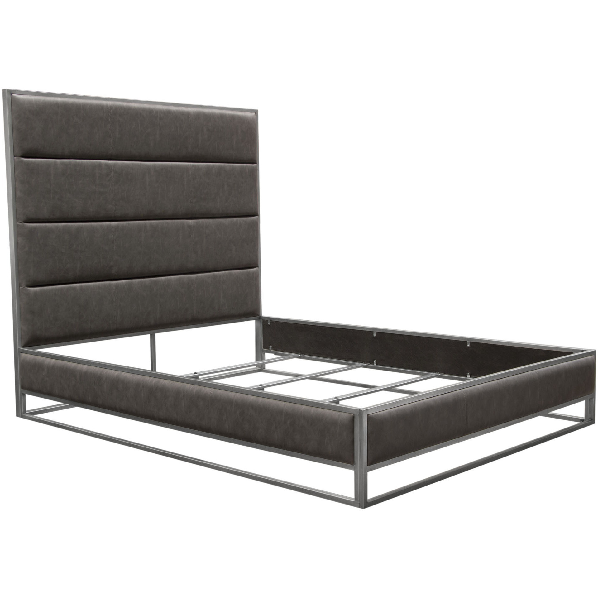 Empire Queen Bed in Weathered Grey PU with Handbrushed Silver Metal Frame by Diamond Sofa