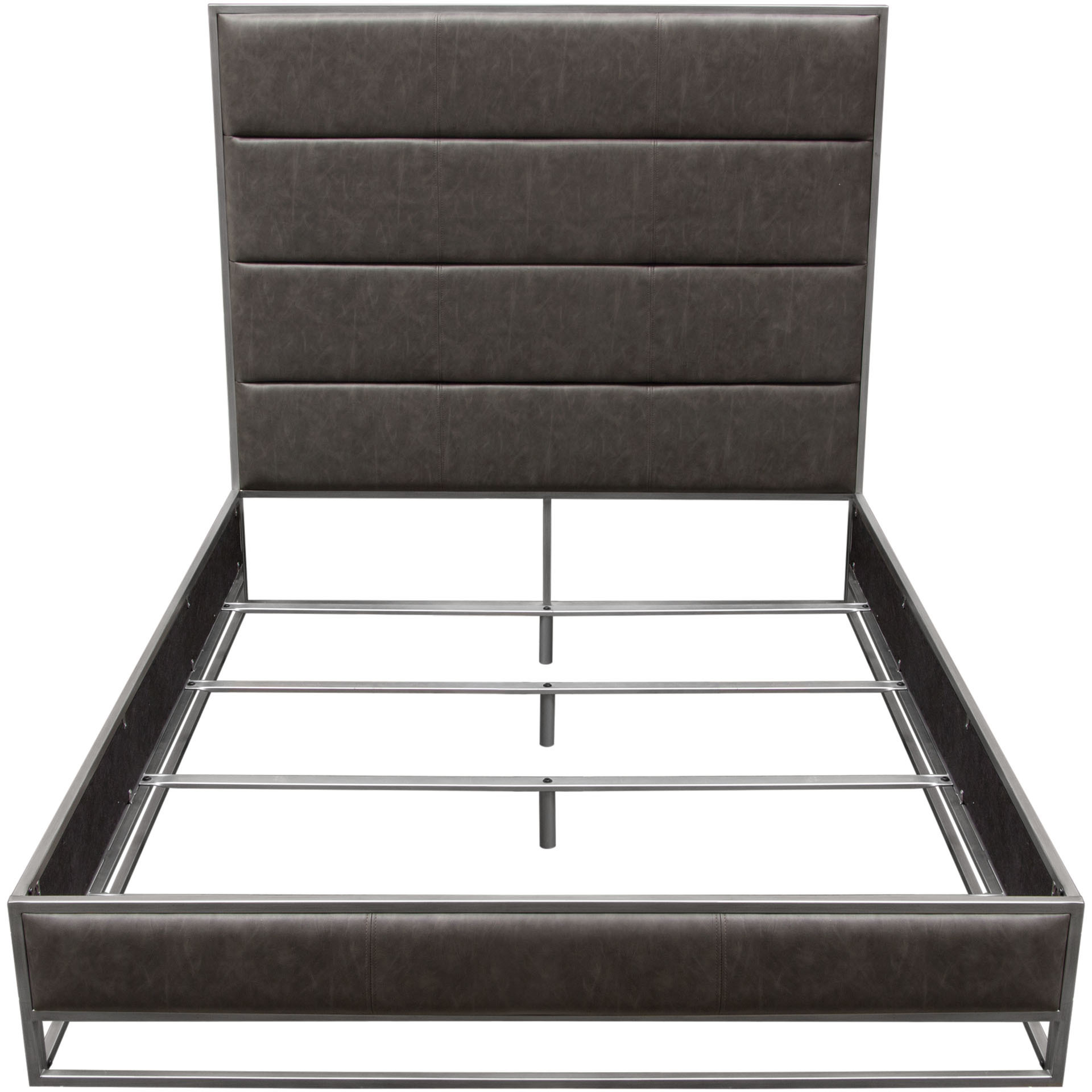 Empire Queen Bed in Weathered Grey PU with Handbrushed Silver Metal Frame by Diamond Sofa