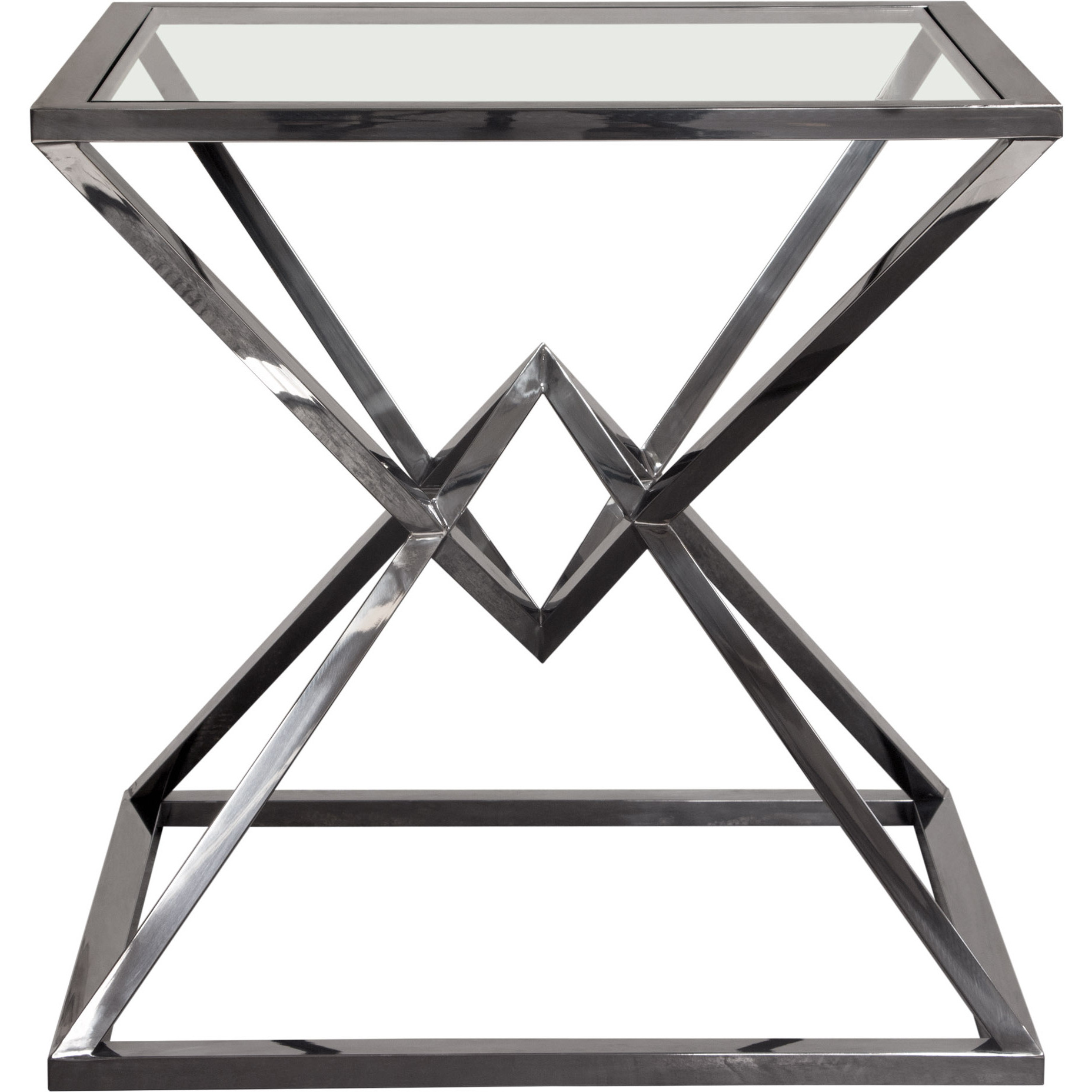Aria Square Stainless Steel End Table w/ Polished Black Finish Base & Clear, Tempered Glass Top by Diamond Sofa