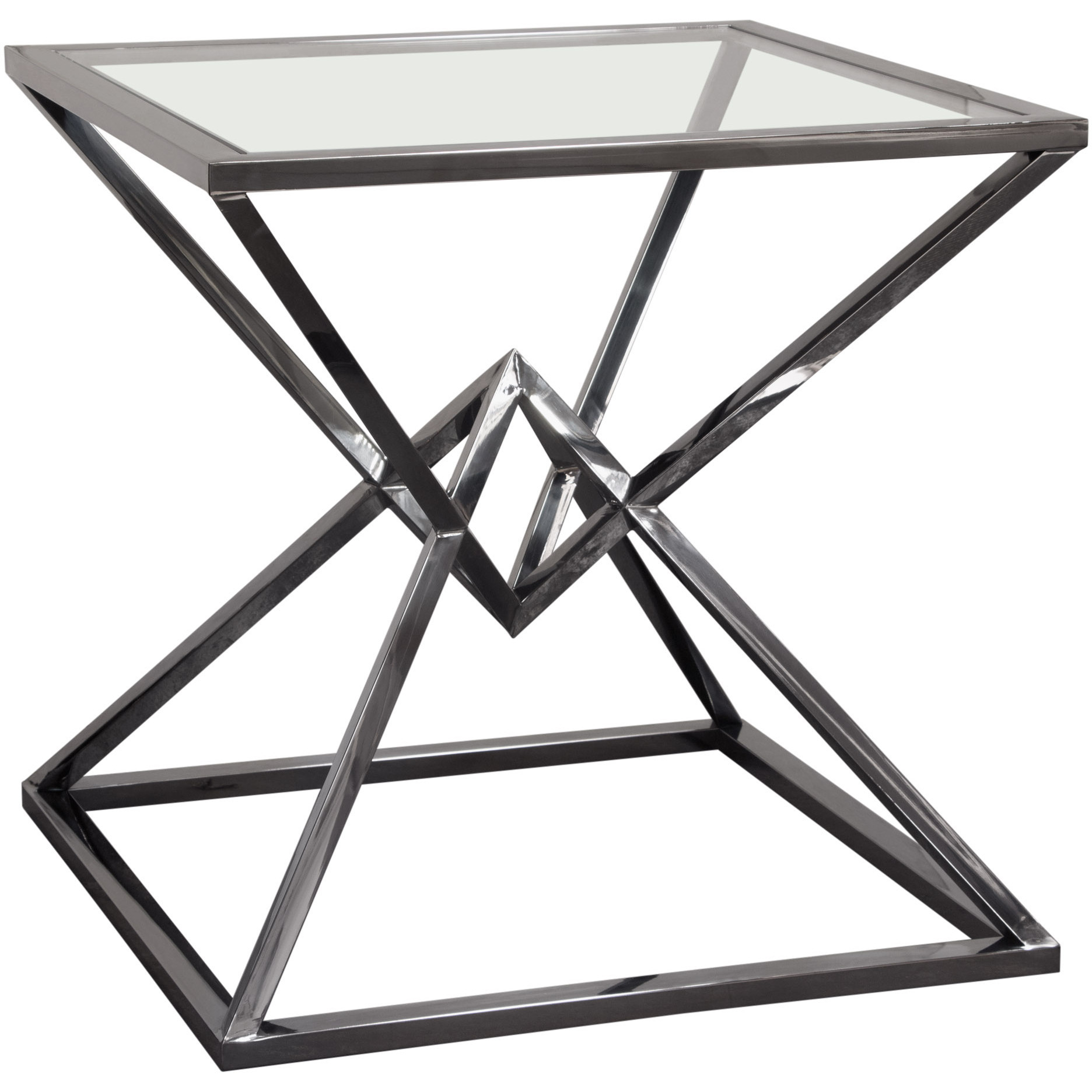 Aria Square Stainless Steel End Table w/ Polished Black Finish Base & Clear, Tempered Glass Top by Diamond Sofa