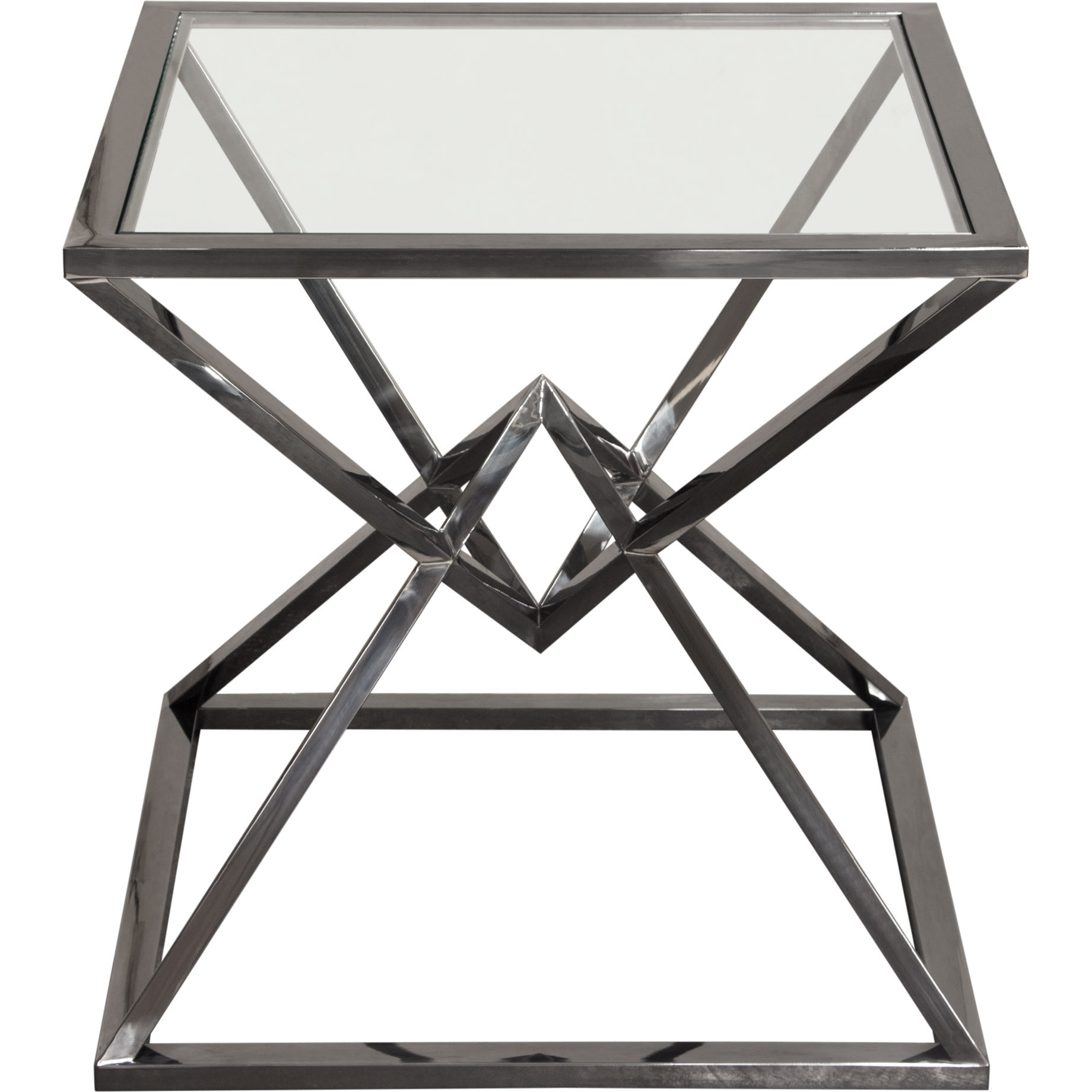 Aria Square Stainless Steel End Table w/ Polished Black Finish Base & Clear, Tempered Glass Top by Diamond Sofa