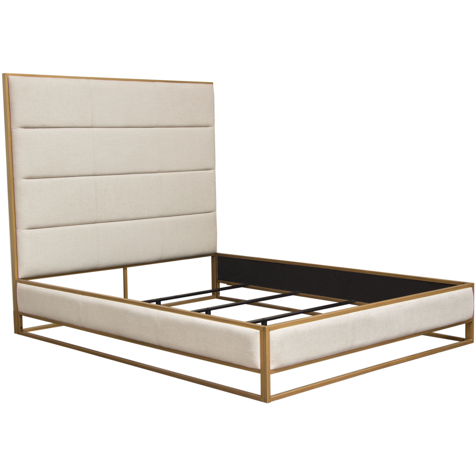 Empire Queen Bed in Sand Fabric with Handbrushed Gold Metal Frame by Diamond Sofa