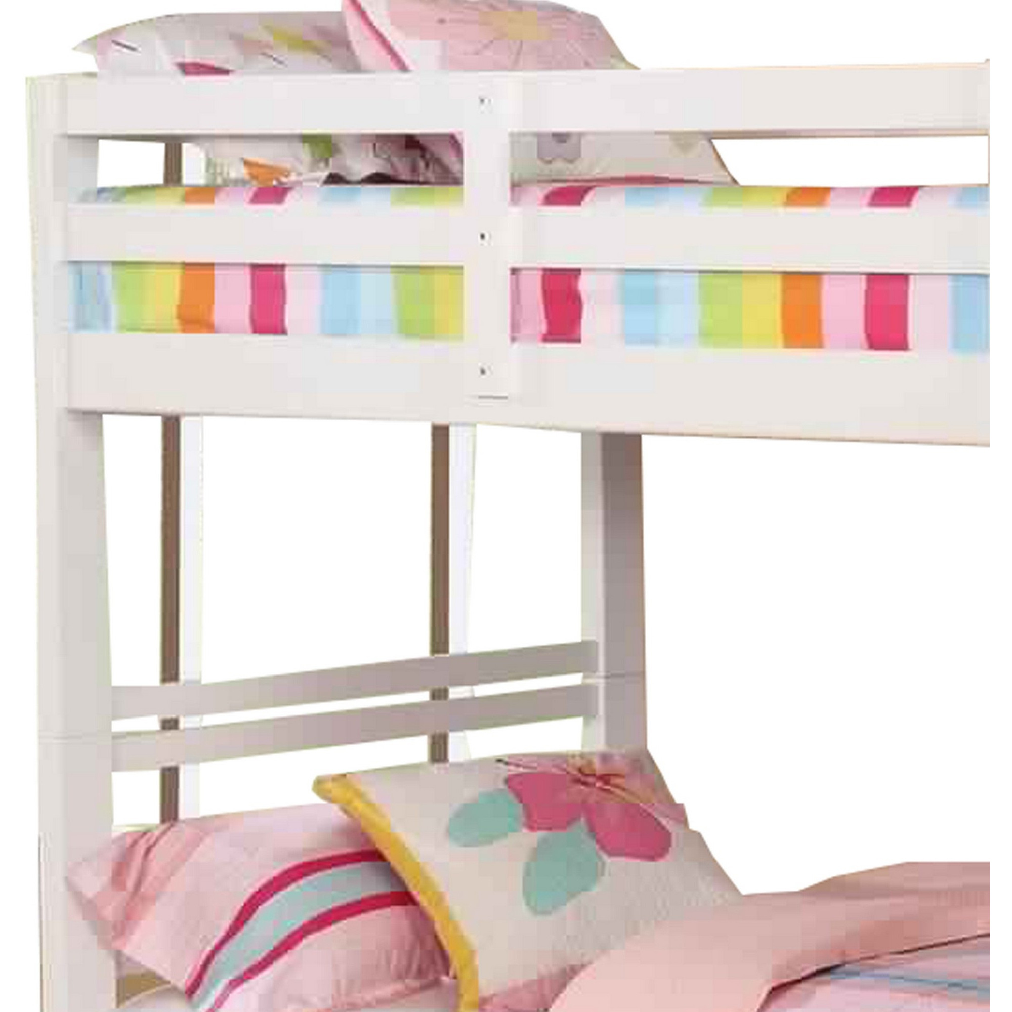 Transitional Twin Over Twin Bed with Attached Ladder and Drawers, White