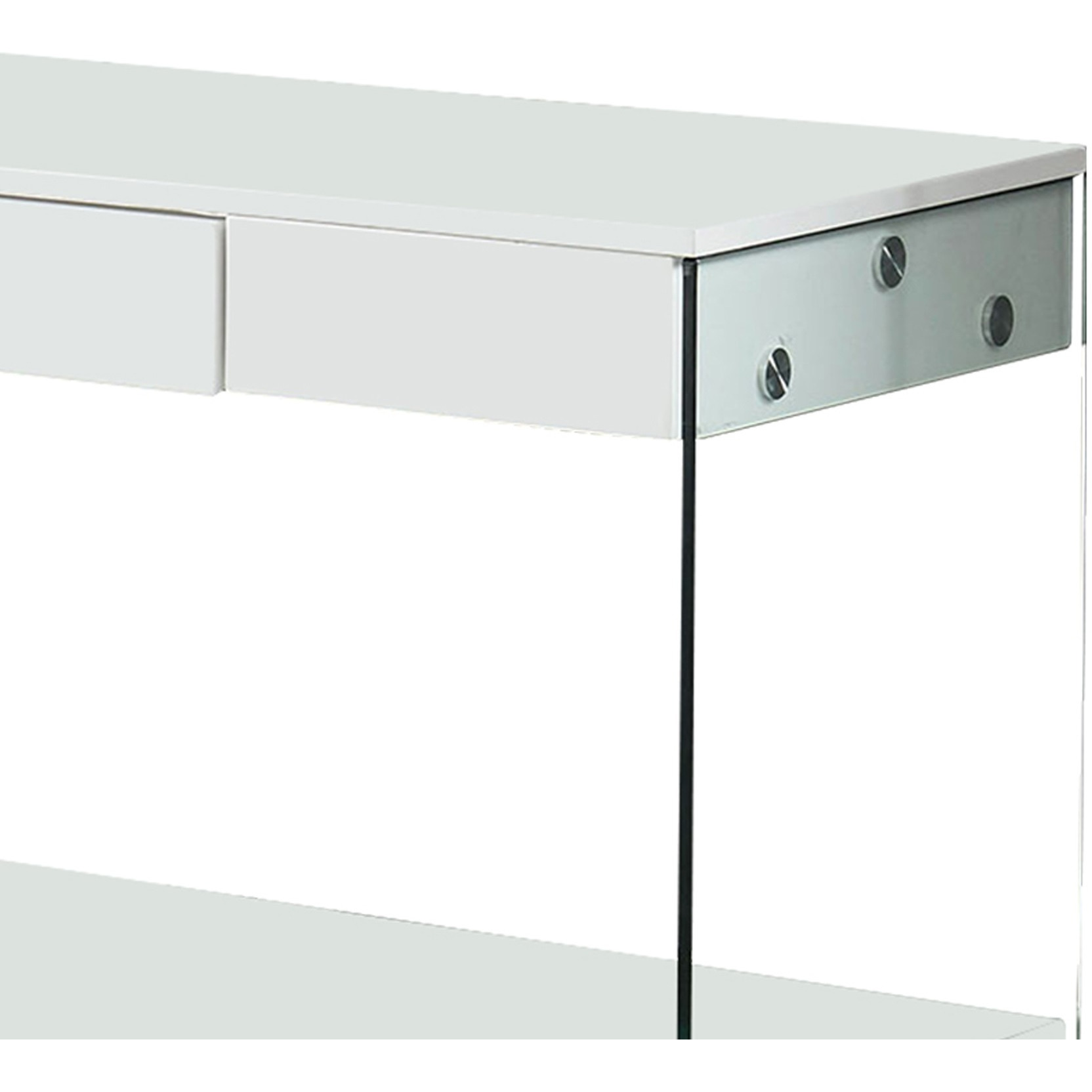 Contemporary Style Plastic TV Stand with Glass Side Panels, White