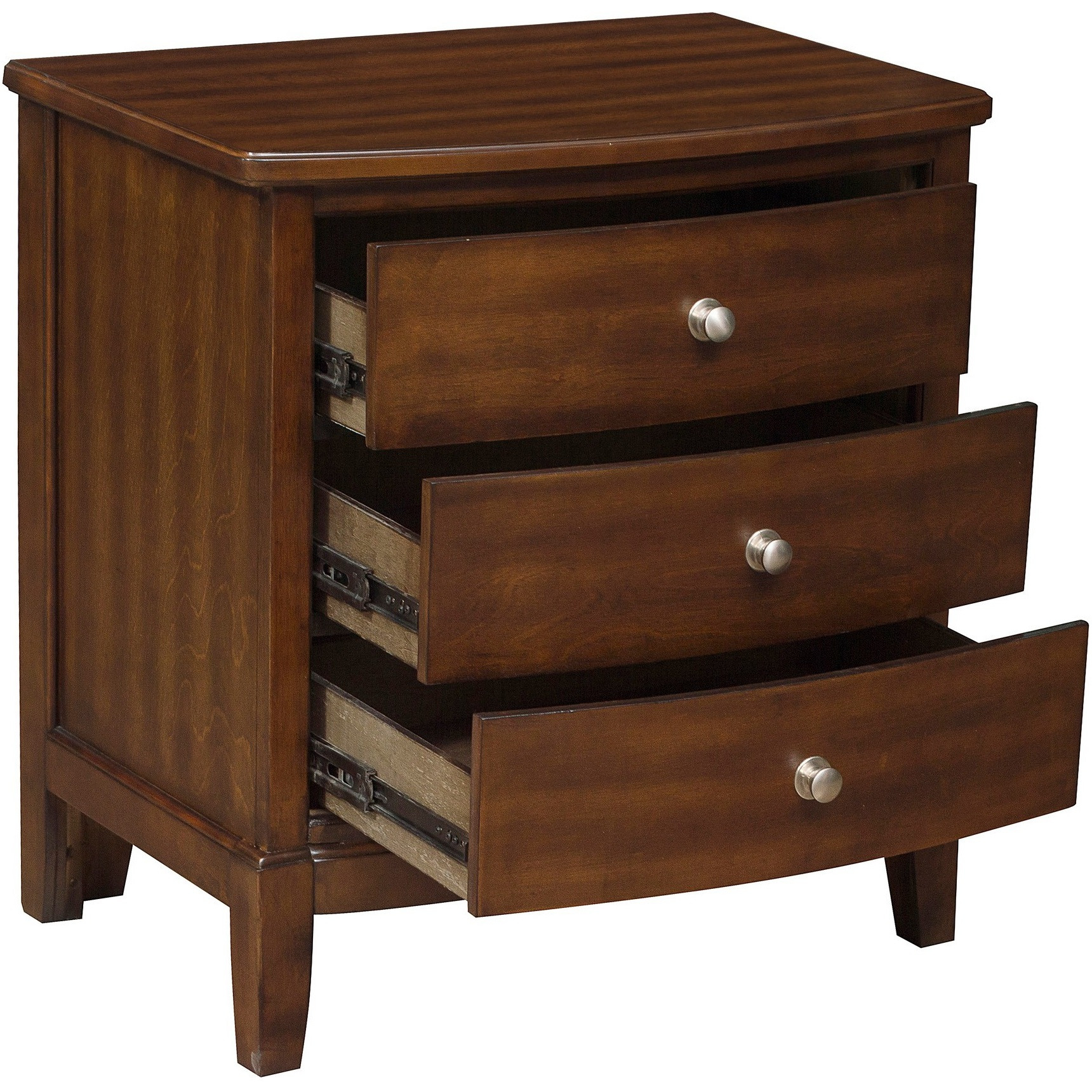 Wooden Nightstand with 3 Spacious Drawers and Knobs, Brown