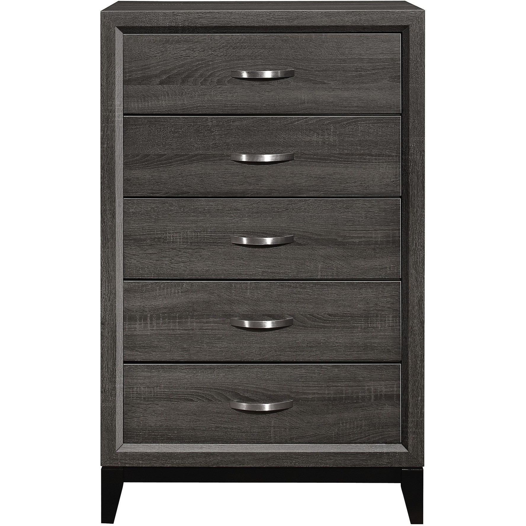 5 Drawer Wooden Chest with Grain Details and Chamfered Feet, Gray