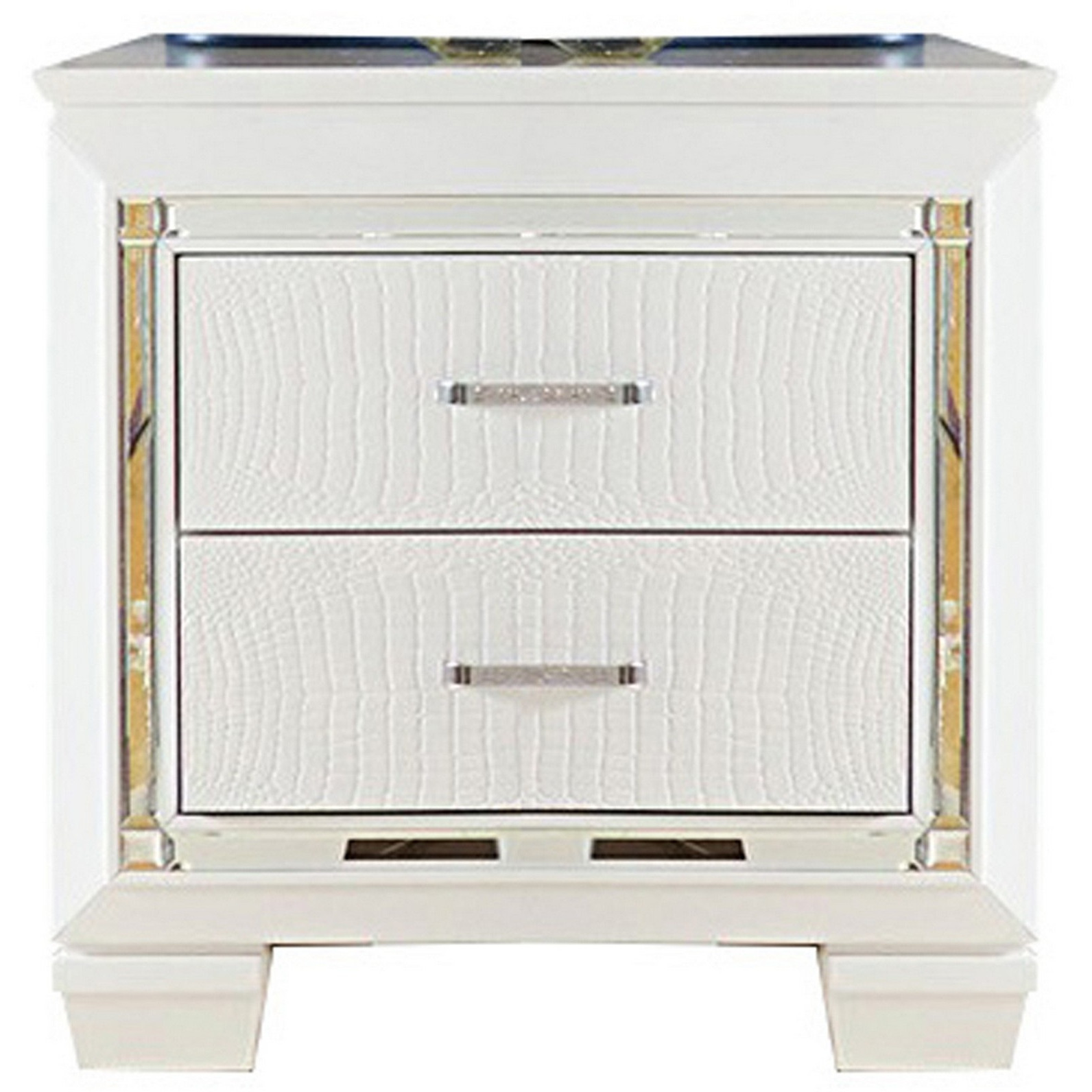 Contemporary Wooden Nightstand with 2 drawers and LED Lighting, White