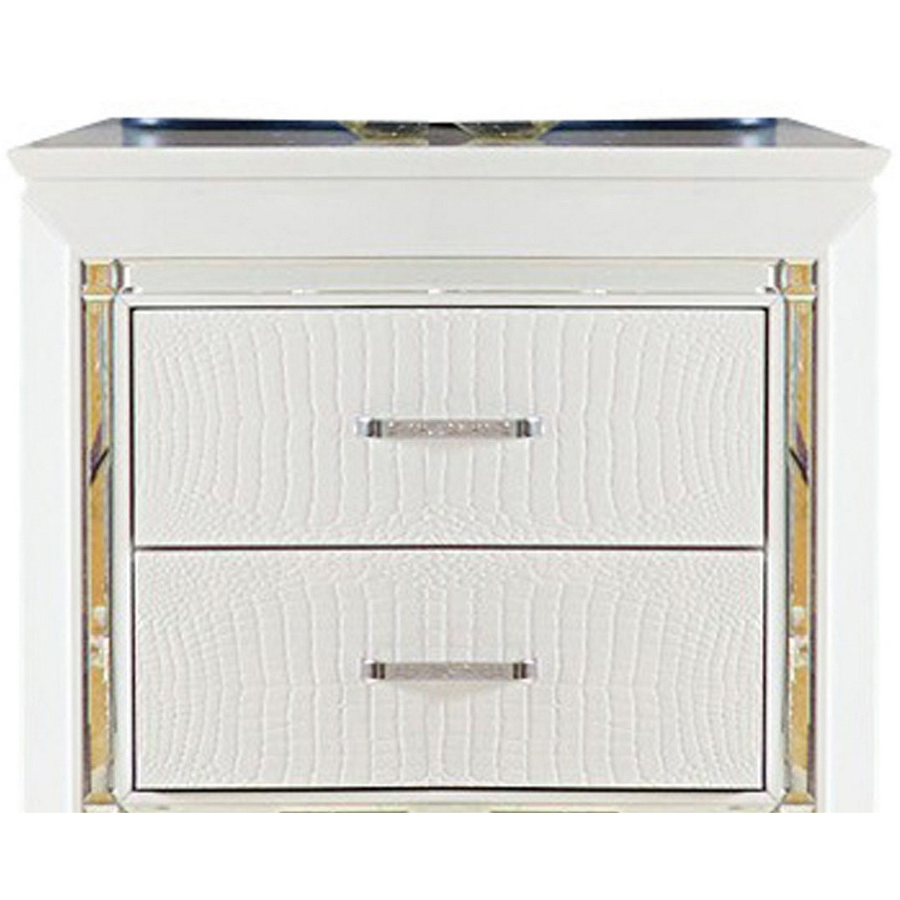 Contemporary Wooden Nightstand with 2 drawers and LED Lighting, White