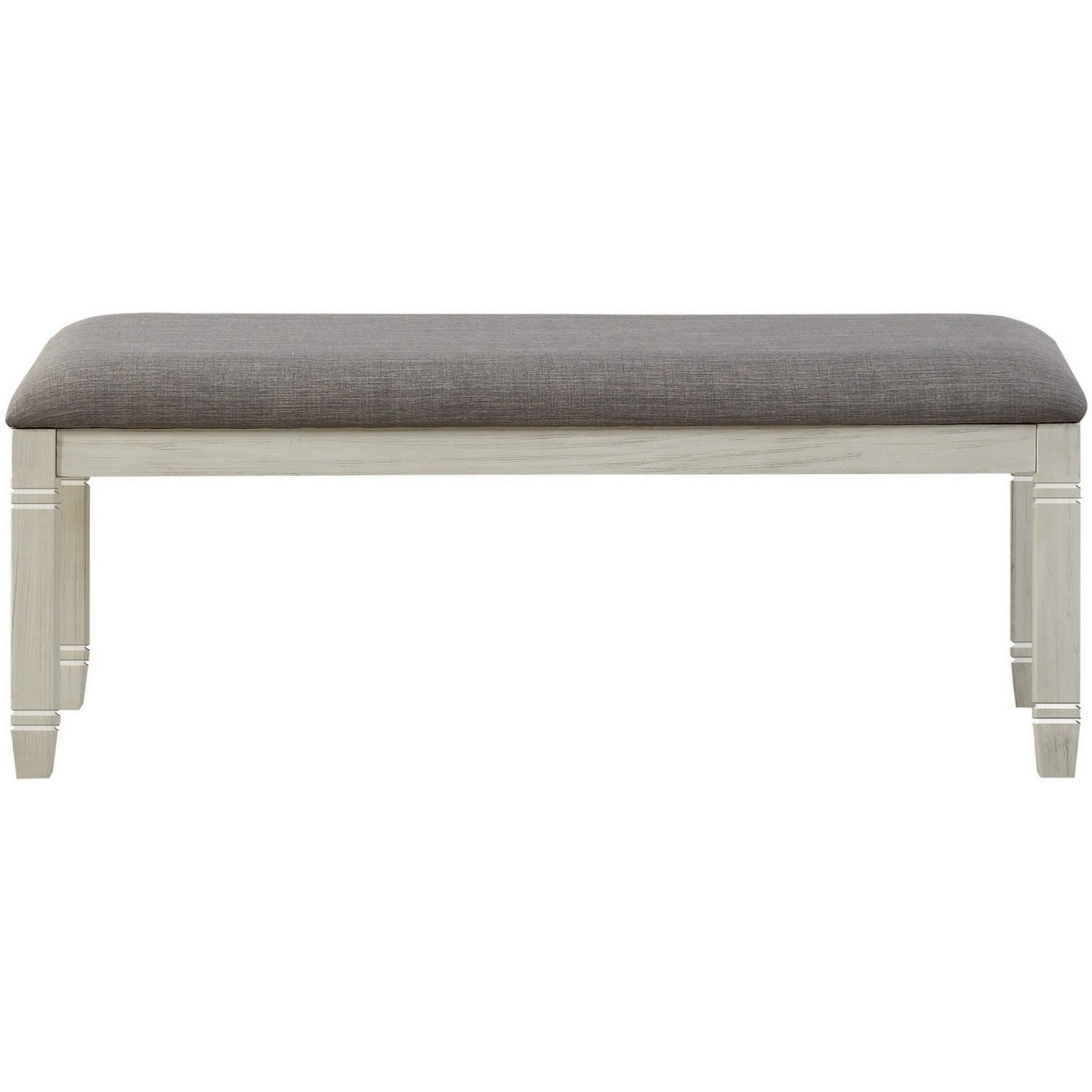 Fabric Upholstered Padded Bench with Tapered Feet, Antique White and Gray