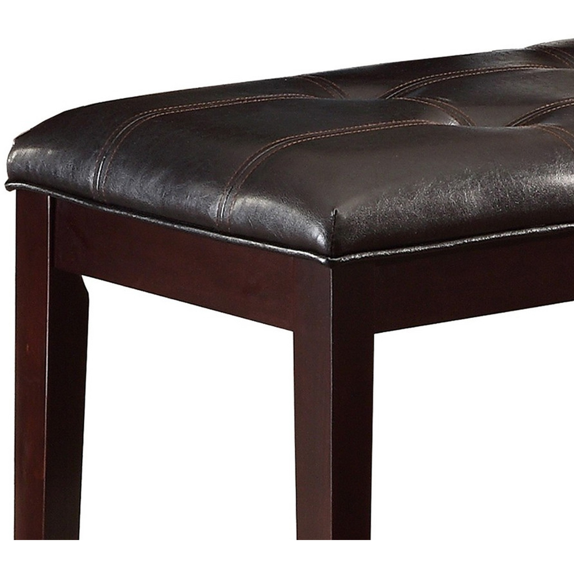 Button Tufted Faux Leather Upholstered Wooden Bench, Espresso Brown