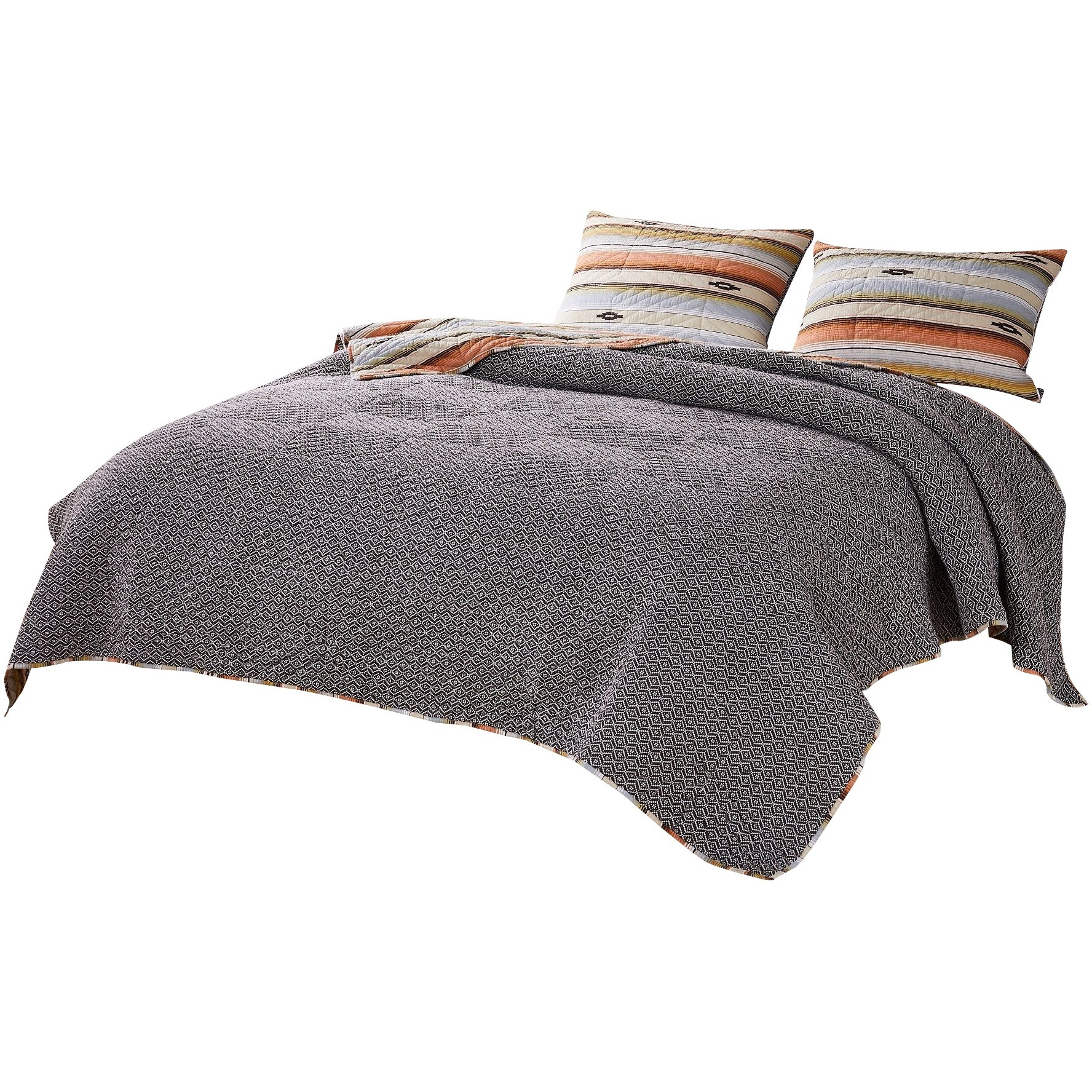 3 Piece Microfiber Full Size Quilt Set with Chevron Print, Multicolor