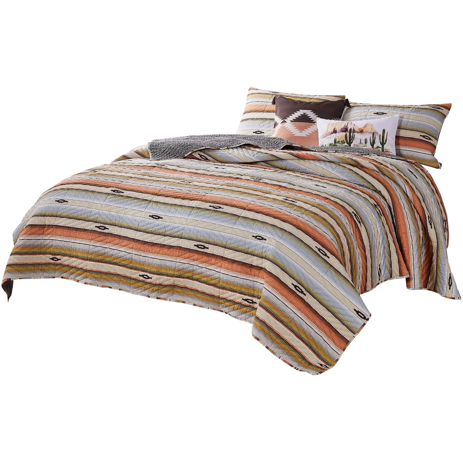 3 Piece Microfiber Full Size Quilt Set with Chevron Print, Multicolor
