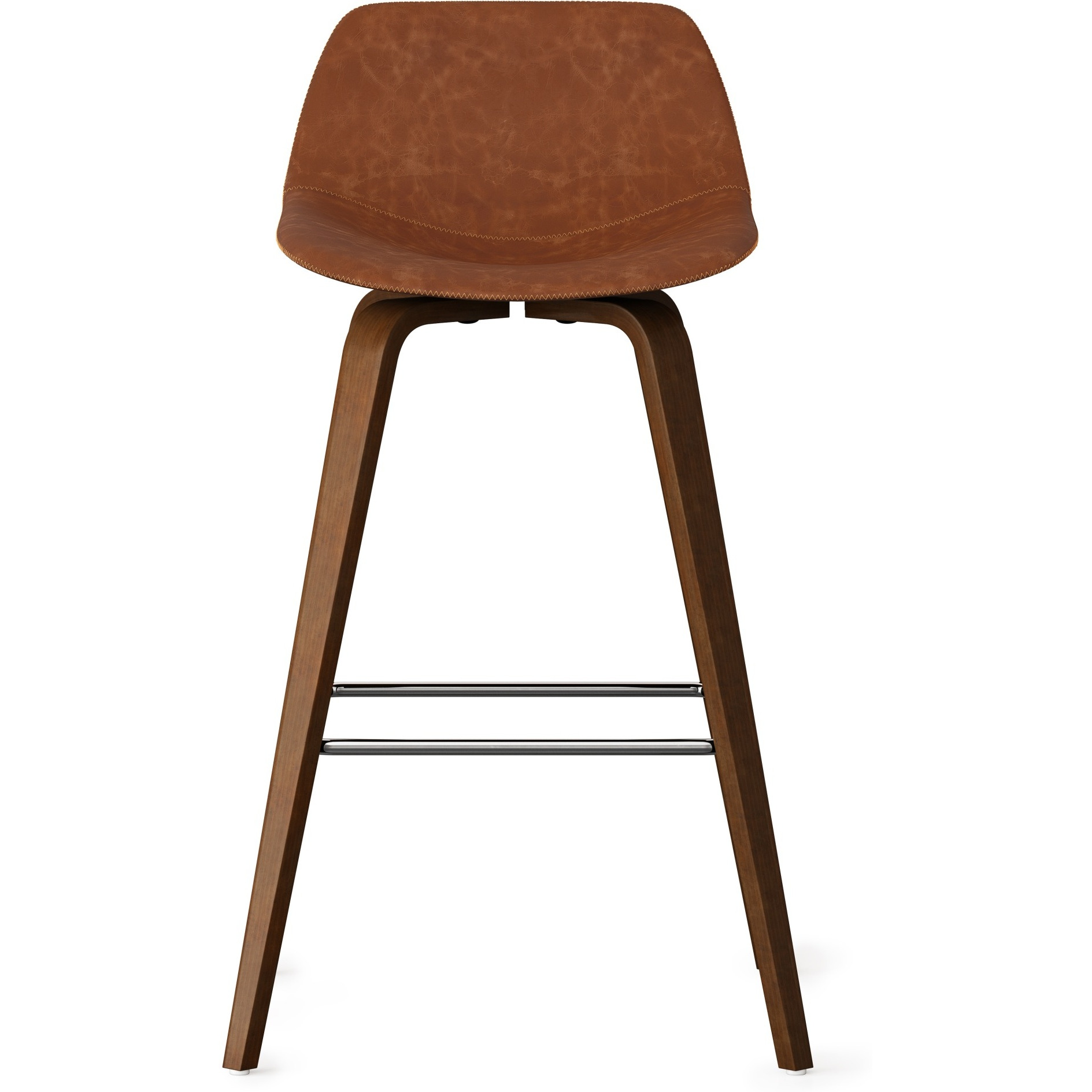 Randolph Mid-Century Modern Bentwood Counter Height Stool (Set of 2) in Deep Tan Faux Leather