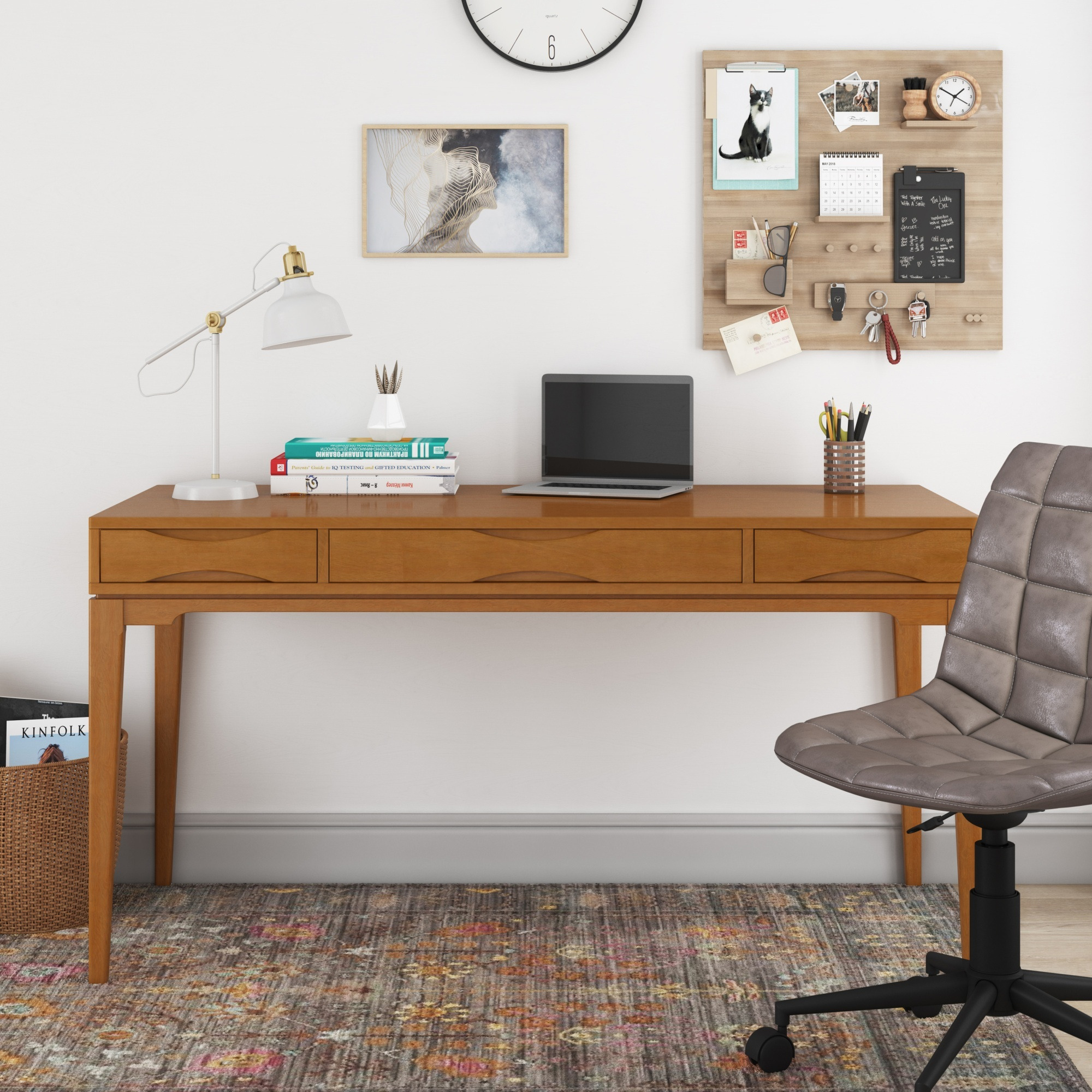 Harper SOLID HARDWOOD Mid-Century Modern 60 inch Wide Desk in Light Golden Brown