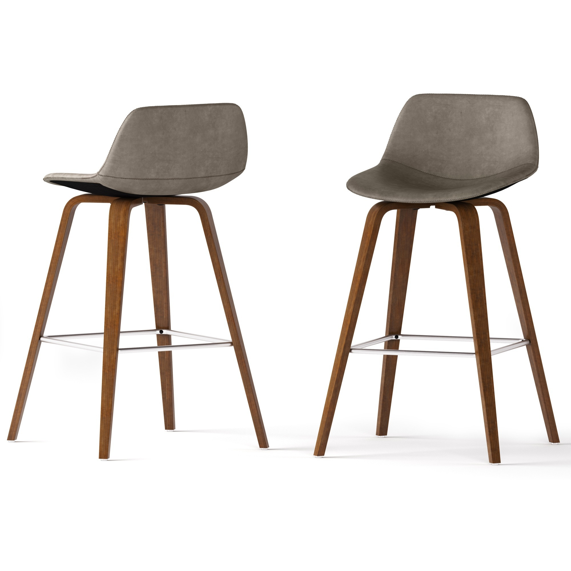 Randolph Mid-Century Modern Bentwood Counter Height Stool (Set of 2) in Distressed Grey Faux Leather
