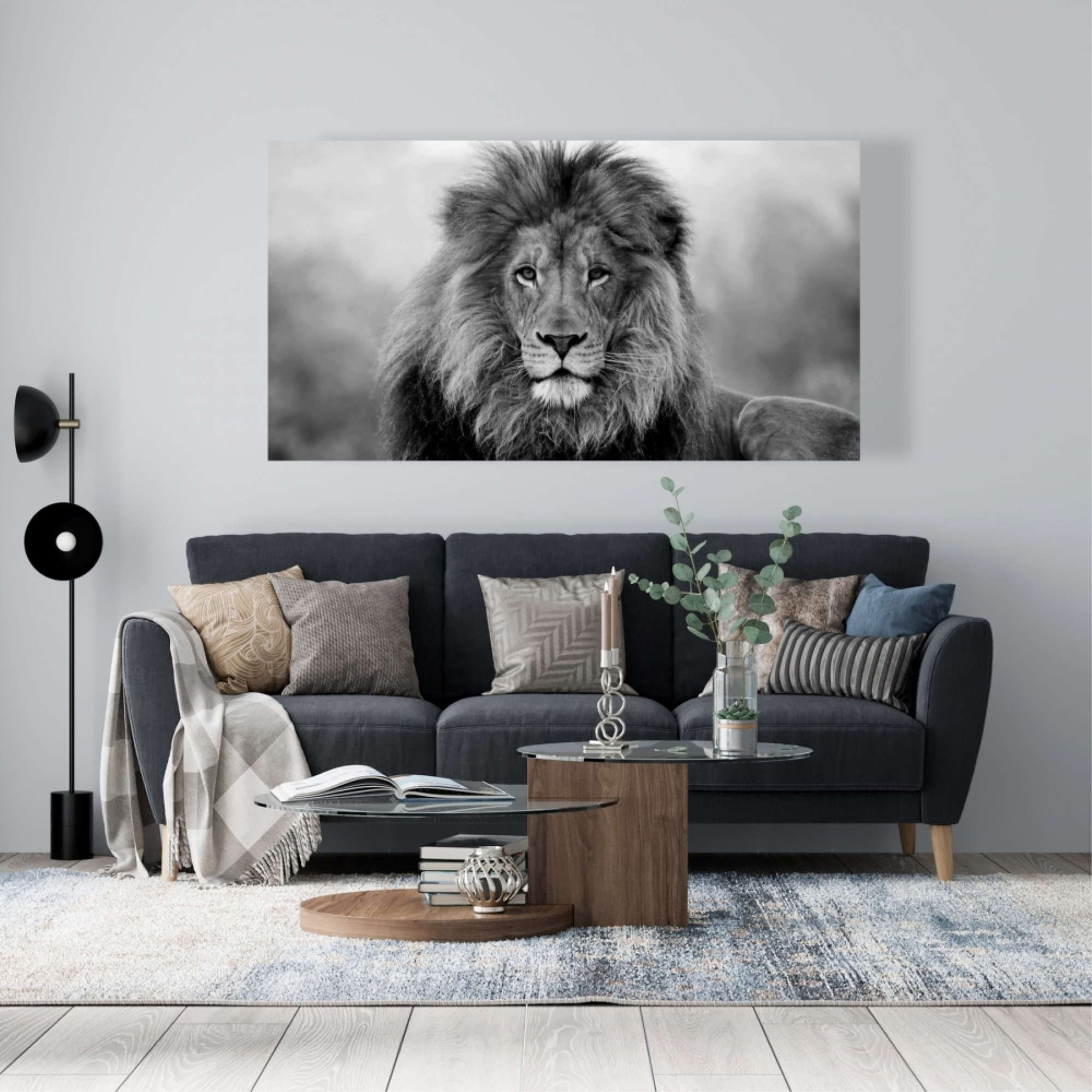 Black And White Lion - Print on canvas by Begin Edition