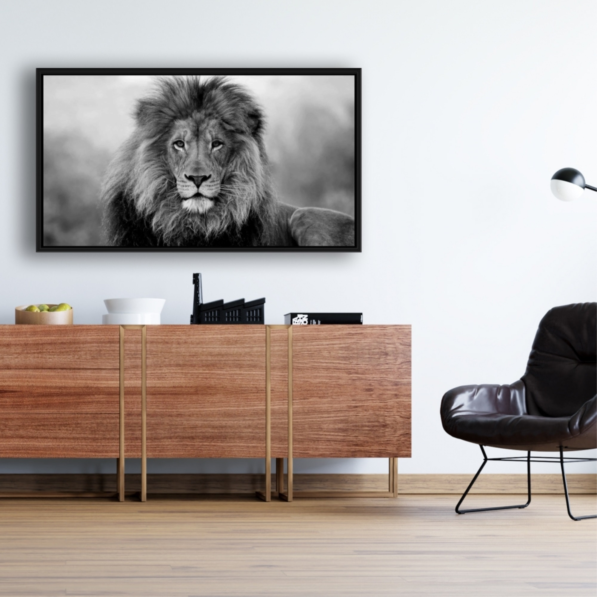 Black And White Lion - Framed Print on canvas by Begin Edition