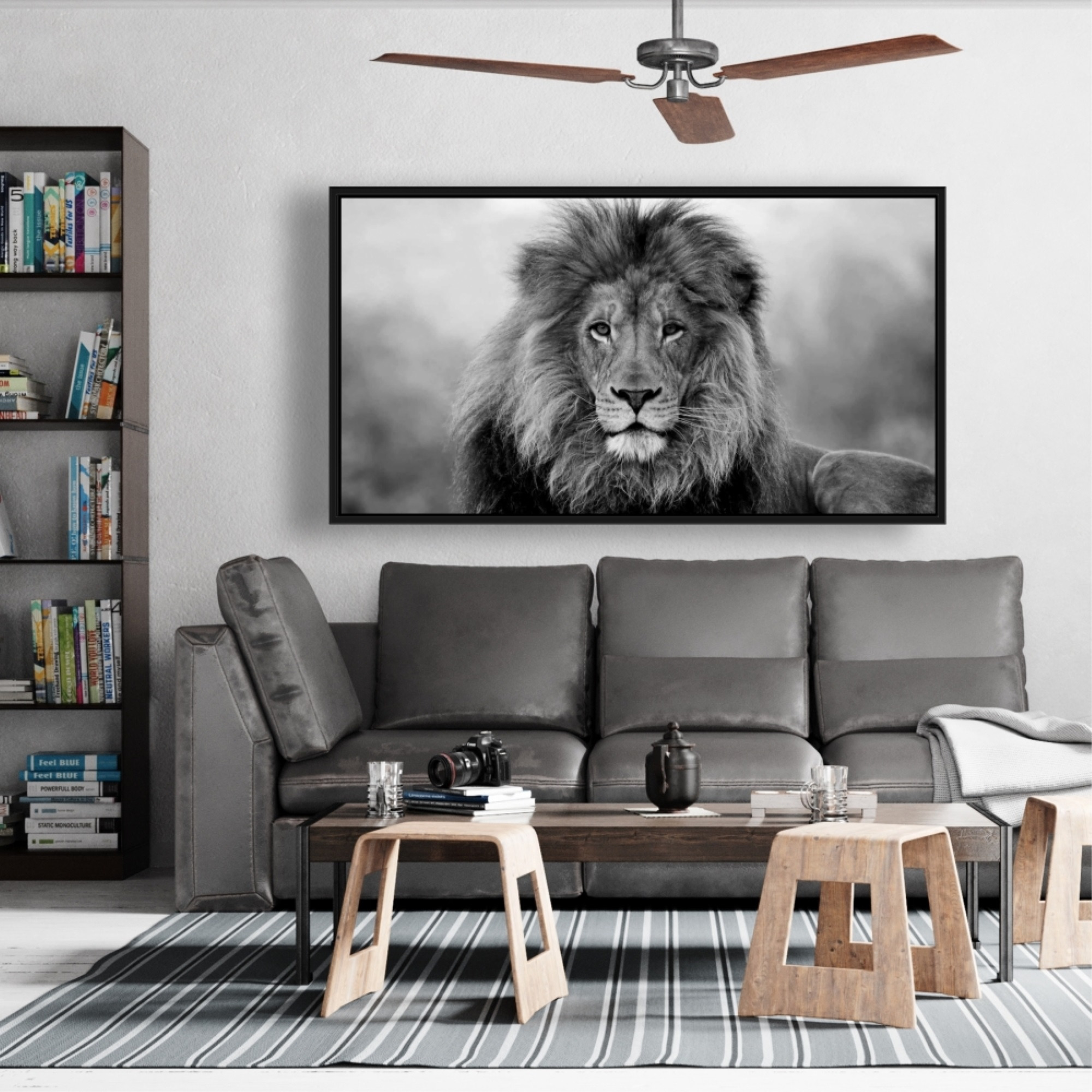Black And White Lion - Framed Print on canvas by Begin Edition