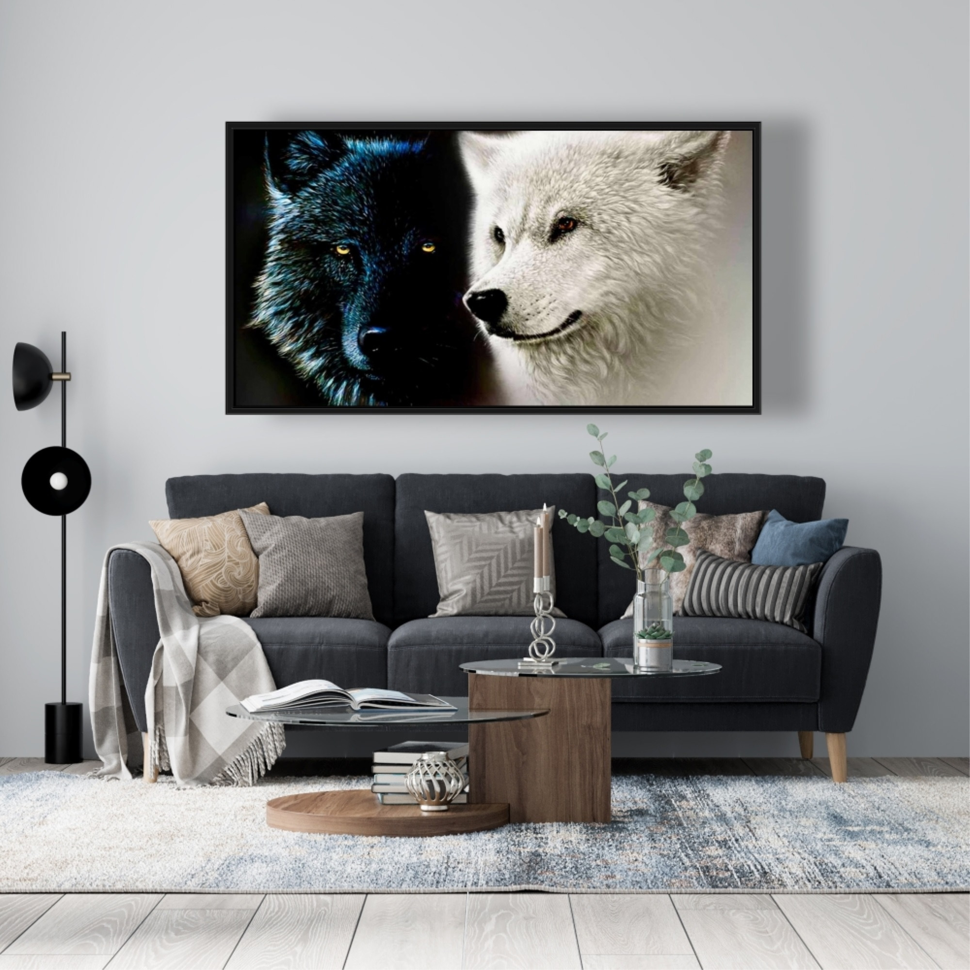 Ying & Yang Wolves - Framed Print on canvas by Begin Edition