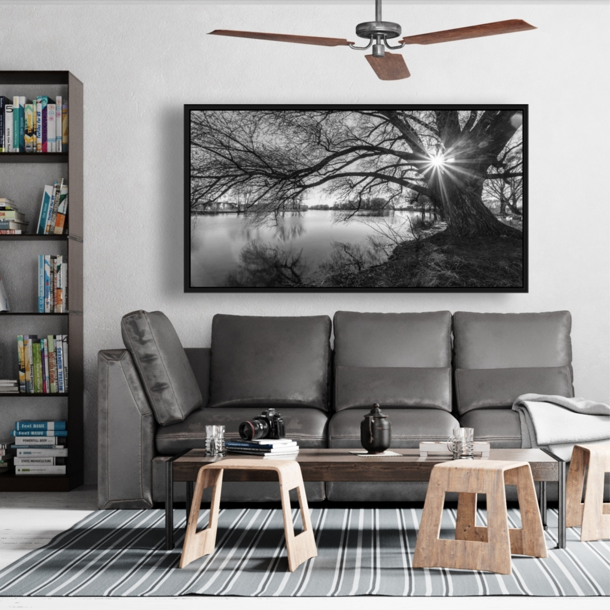 Black & White Lake - Framed Print on canvas by Begin Edition