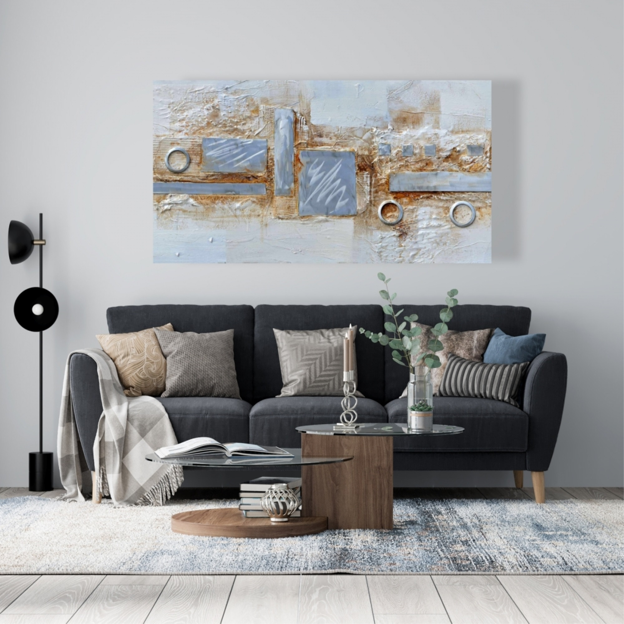 Abstract Circles And Squares With Metal Looking Finish - Print on canvas by Begin Edition