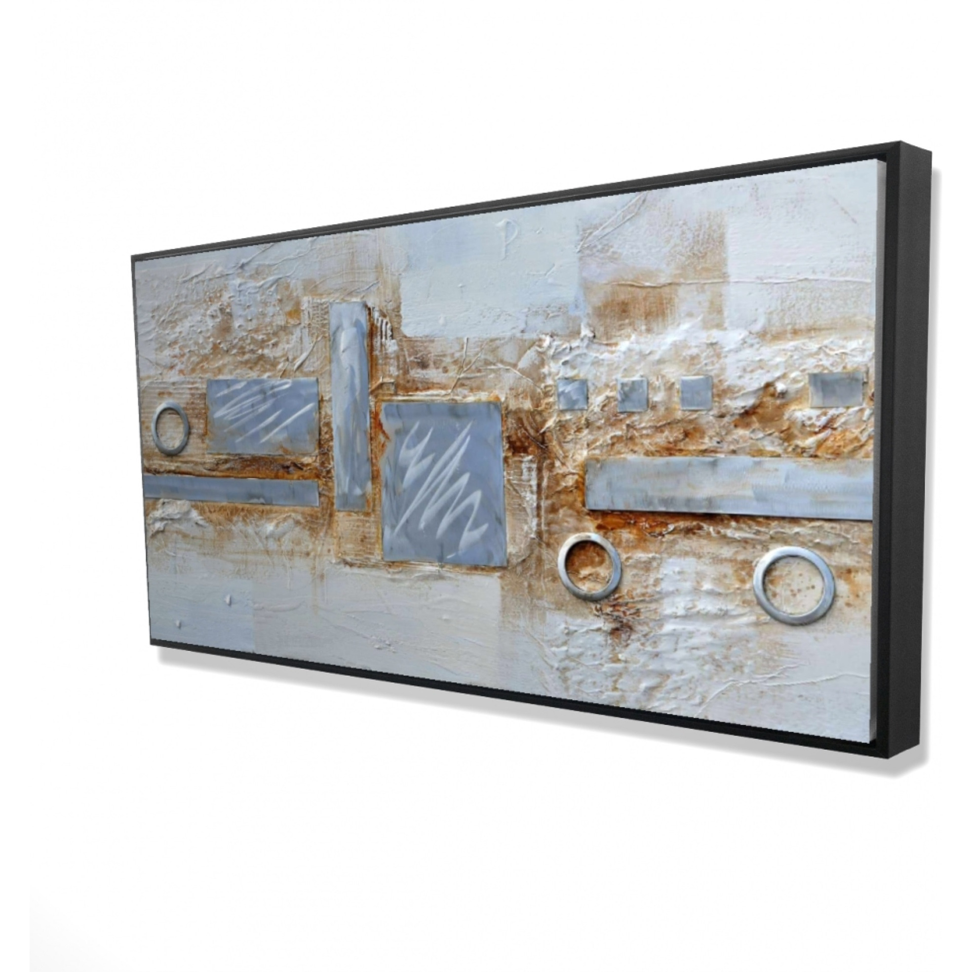 Abstract Circles And Squares With Metal Looking Finish - Framed Print on canvas by Begin Edition