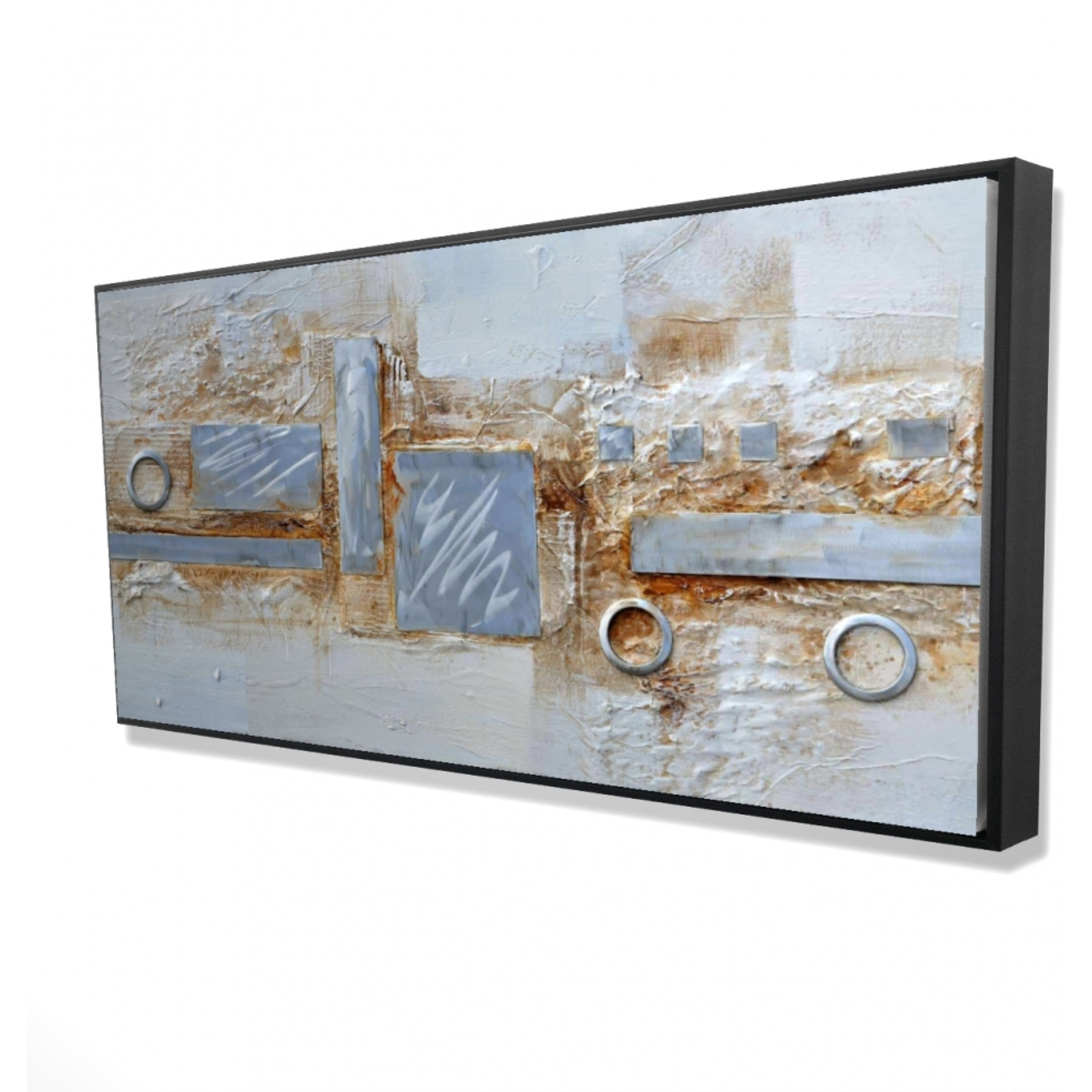 Abstract Circles And Squares With Metal Looking Finish - Framed Print on canvas by Begin Edition