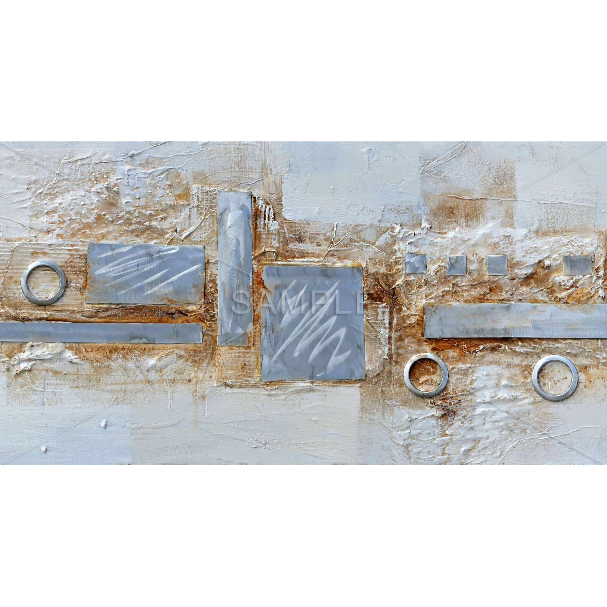 Abstract Circles And Squares With Metal Looking Finish - Framed Print on canvas by Begin Edition