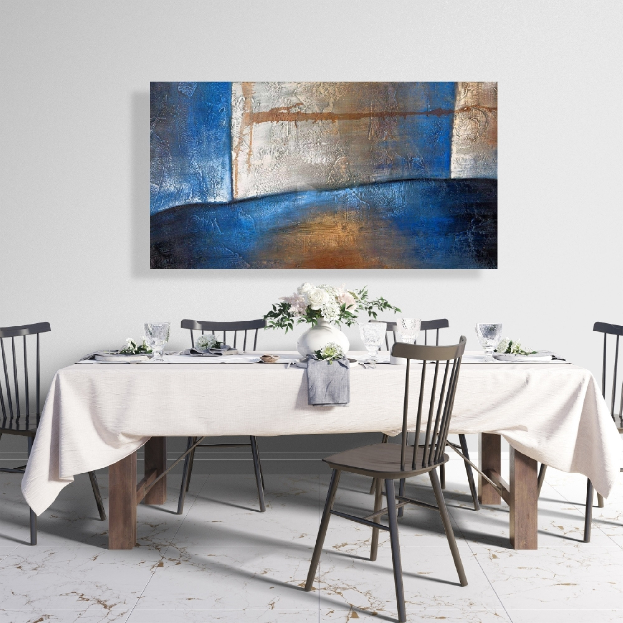 Luminous Blue And Bronze Shape - Print on canvas by Begin Edition