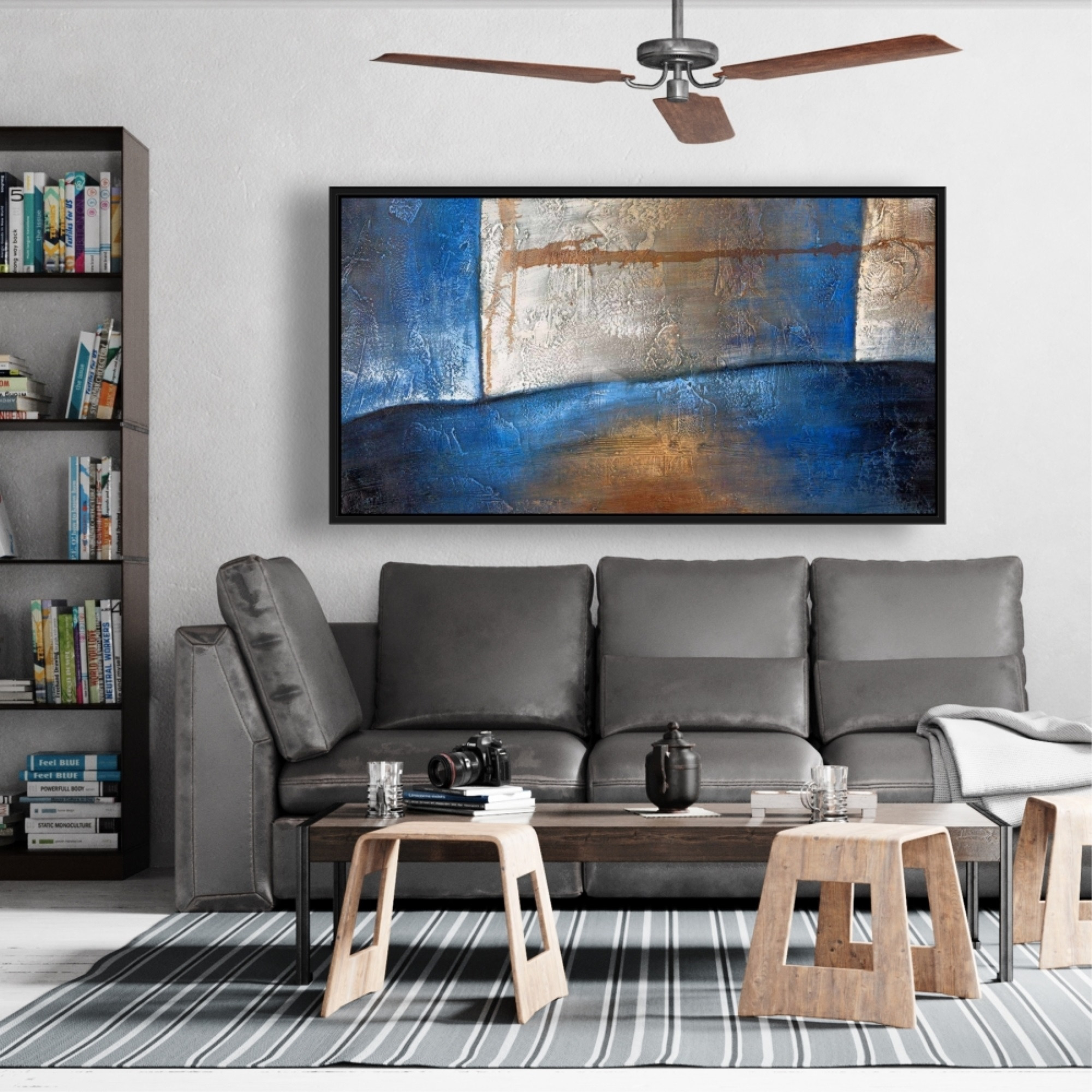 Luminous Blue And Bronze Shape - Framed Print on canvas by Begin Edition