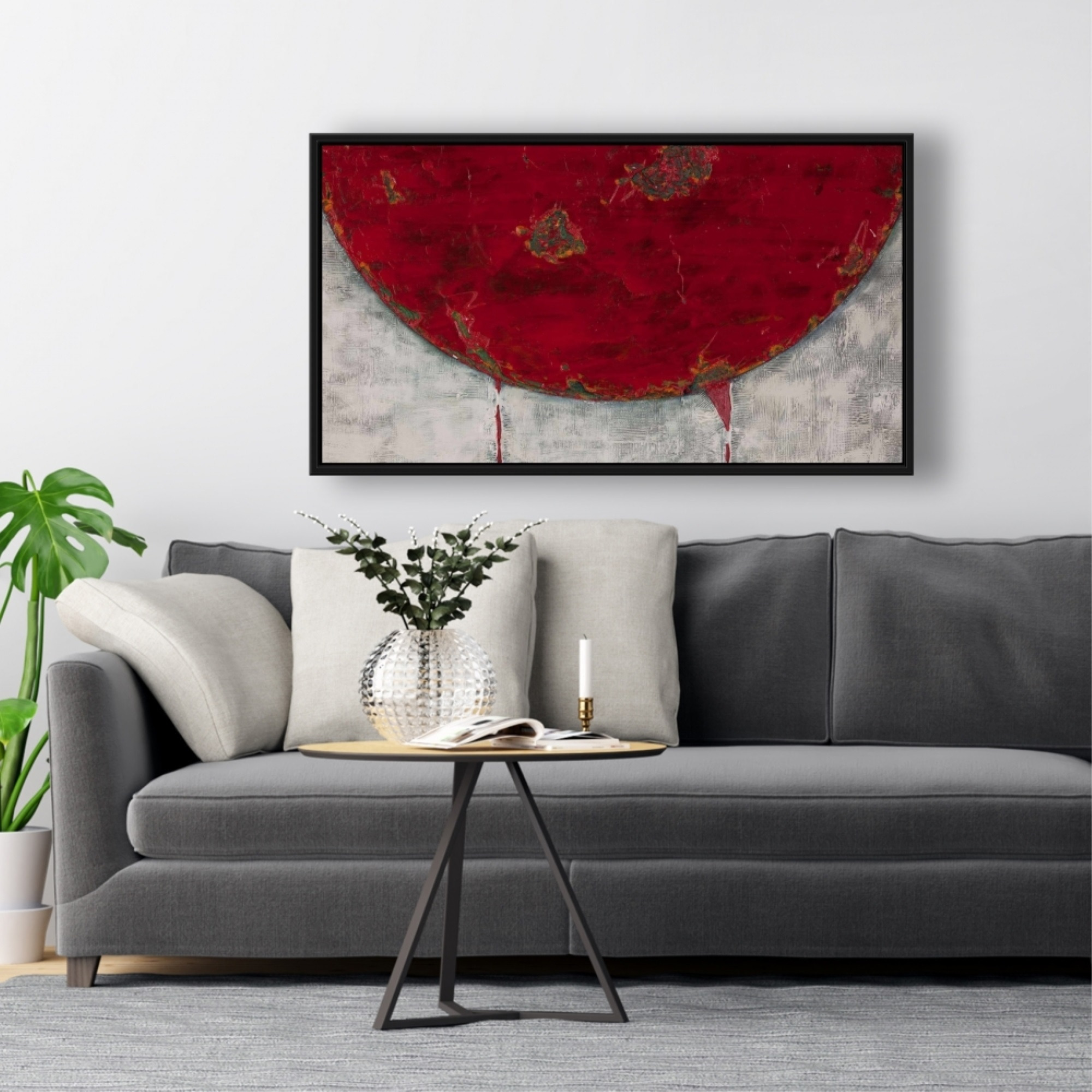 Red Half Circle - Framed Print on canvas by Begin Edition