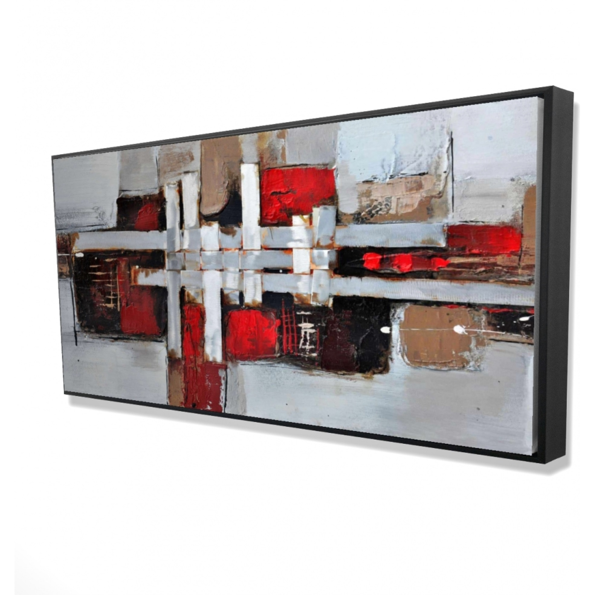 Abstract Shapes With Red Accents - Framed Print on canvas by Begin Edition