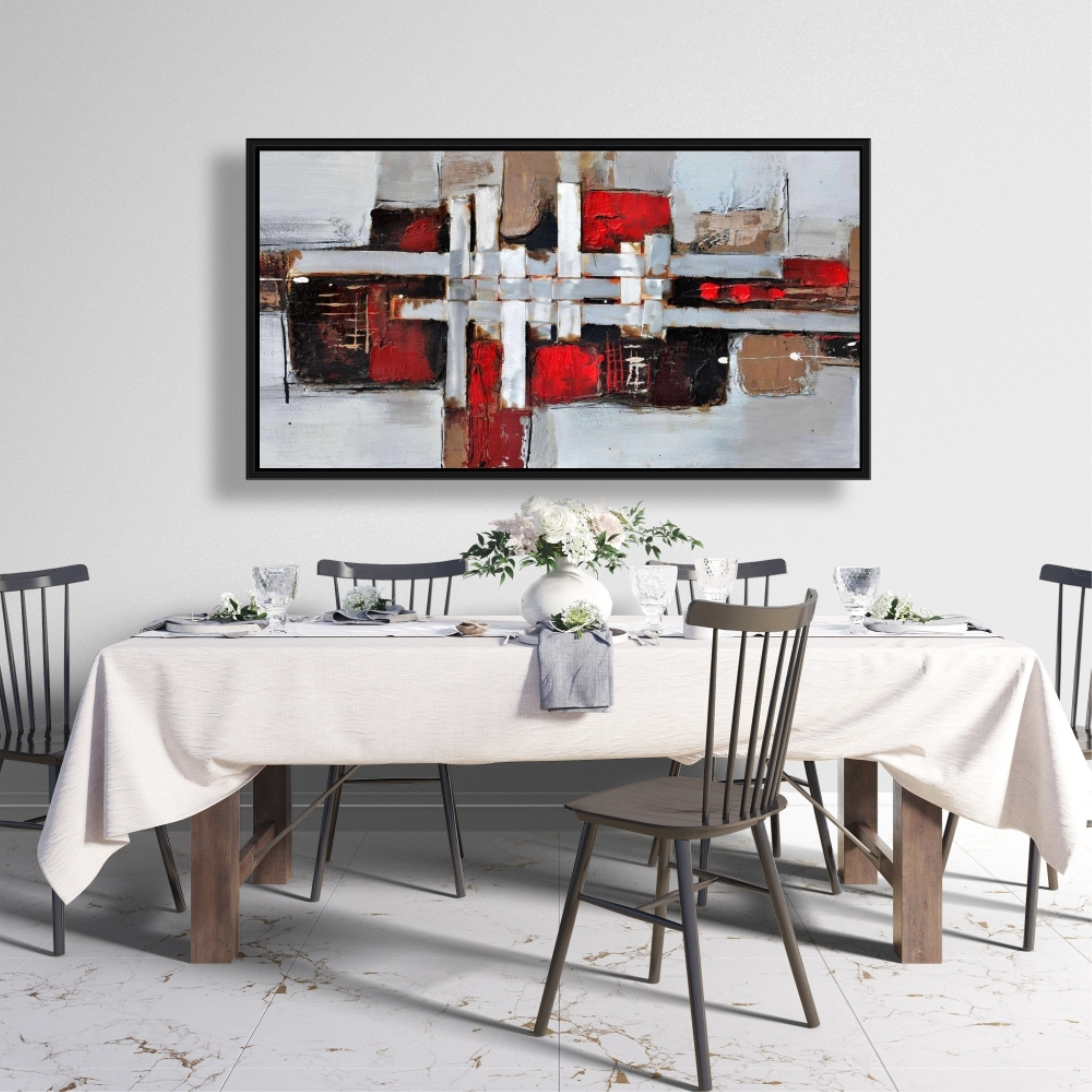 Abstract Shapes With Red Accents - Framed Print on canvas by Begin Edition