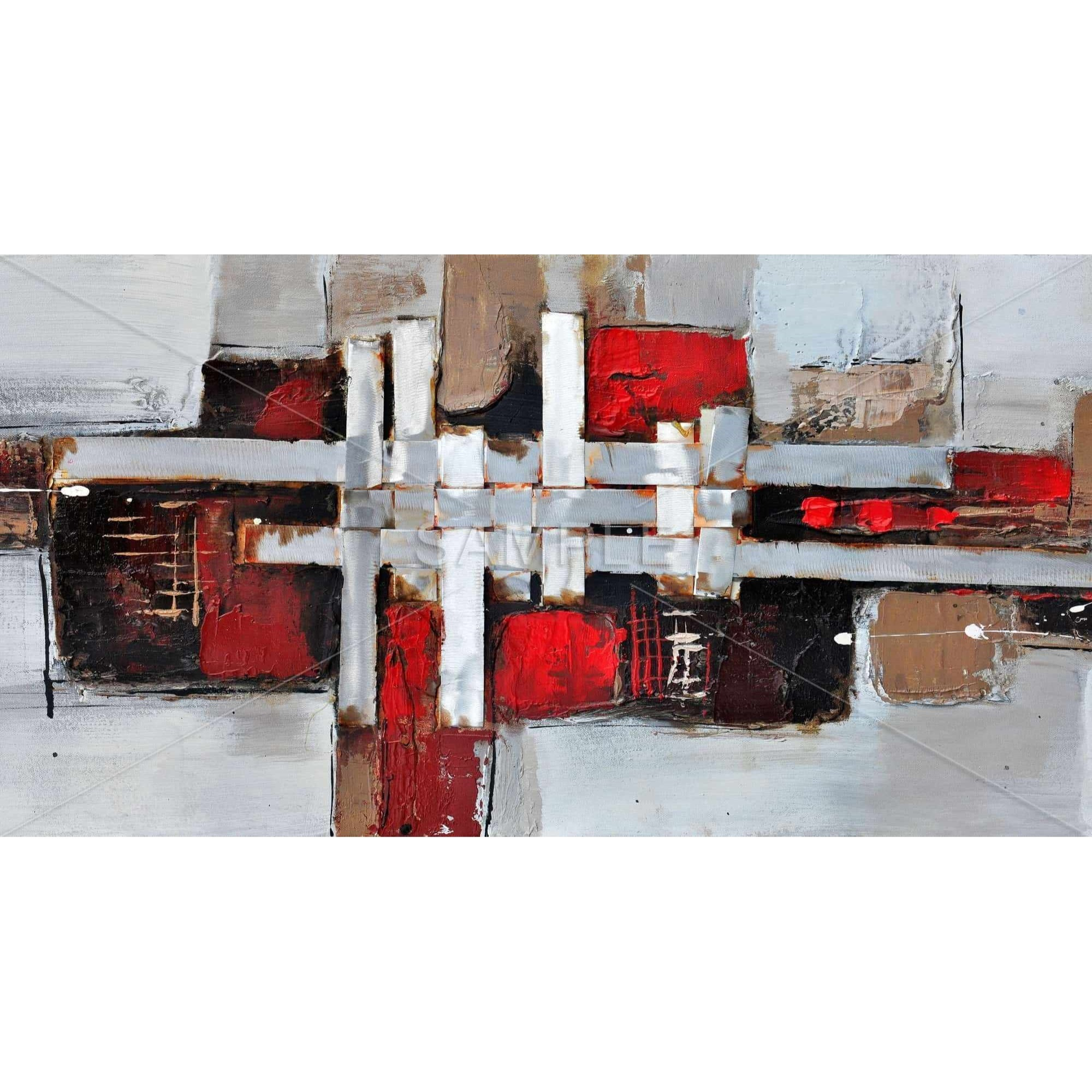 Abstract Shapes With Red Accents - Framed Print on canvas by Begin Edition