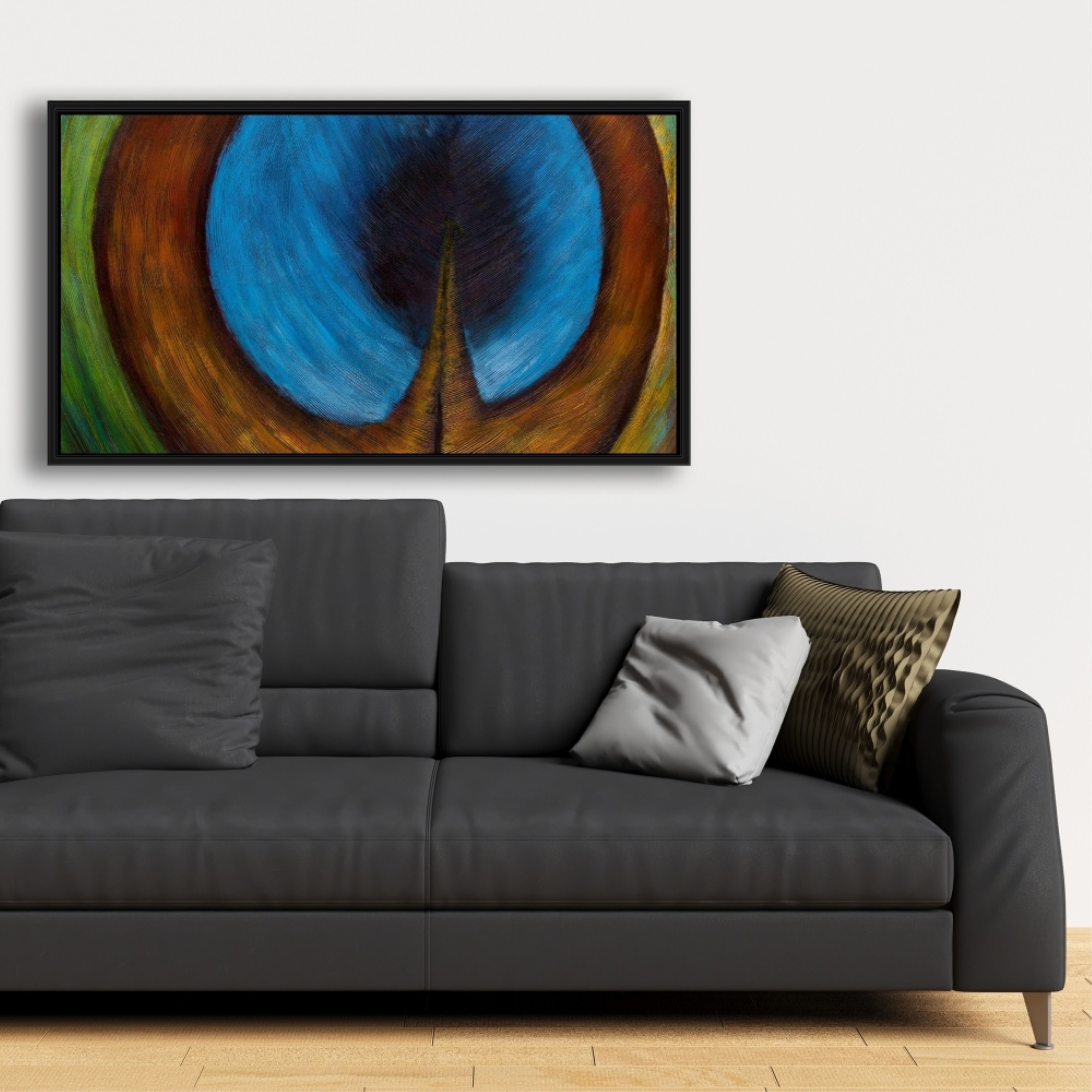 Peacock Feather Center - Framed Print on canvas by Begin Edition