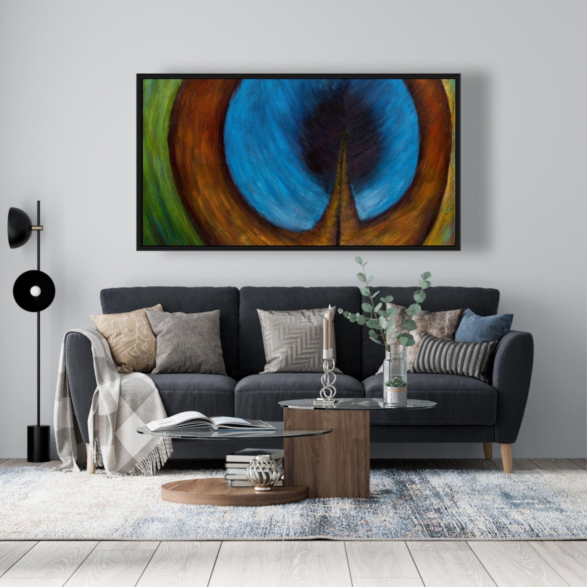 Peacock Feather Center - Framed Print on canvas by Begin Edition