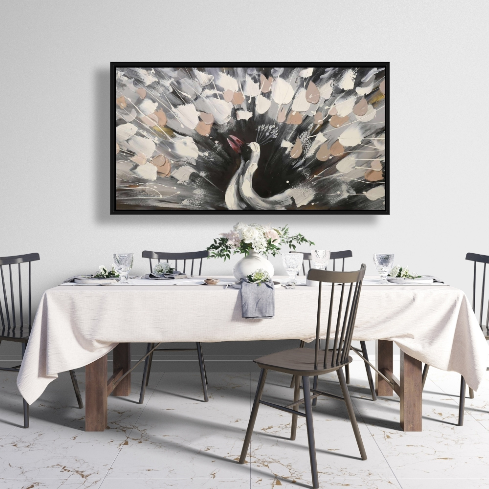 Spotted Abstract Peacock - Framed Print on canvas by Begin Edition