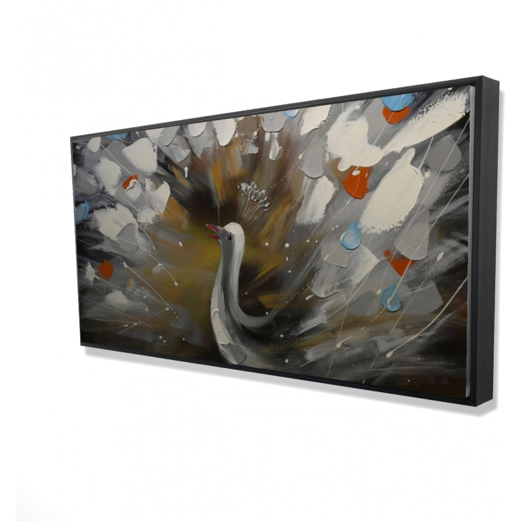Abstract Color Spotted Peacock - Framed Print on canvas by Begin Edition