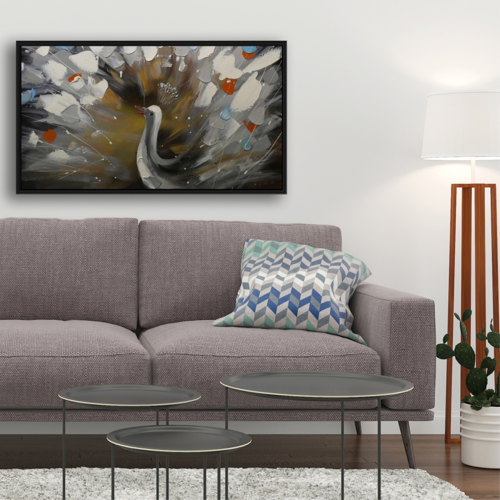Abstract Color Spotted Peacock - Framed Print on canvas by Begin Edition