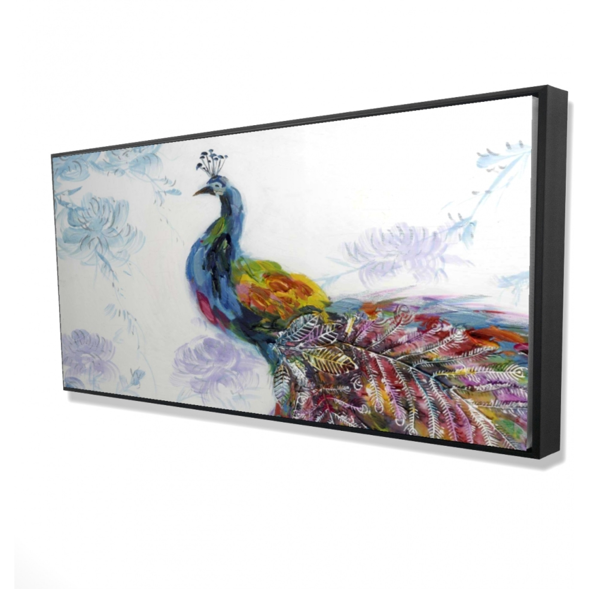 Majestic Peacock With Flowers - Framed Print on canvas by Begin Edition